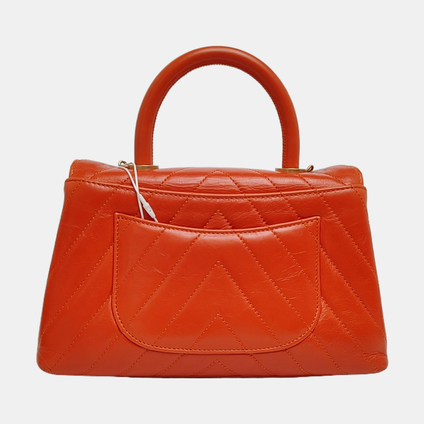 CHANEL COCO HANDLE Orange Calfskin Quilted V-Shape Bag with Golden Hardware, 24K, Detachable Strap-(SKU)-963432693