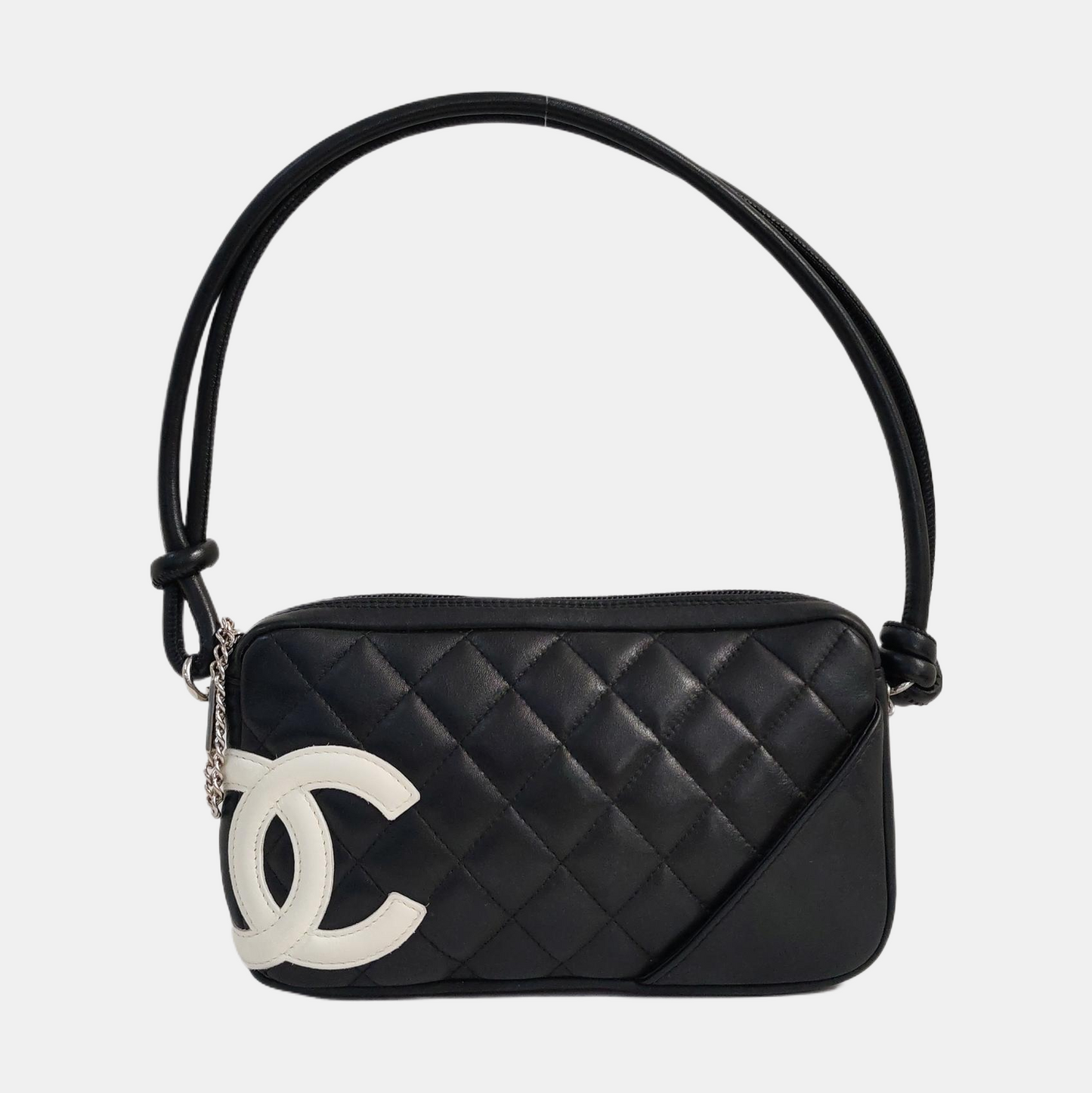 CHANEL CAMBON Small Black Calfskin Quilted Handbag Single Shoulder Bag Handbag Silver Hardware 10 Clasp-(SKU)-963757249