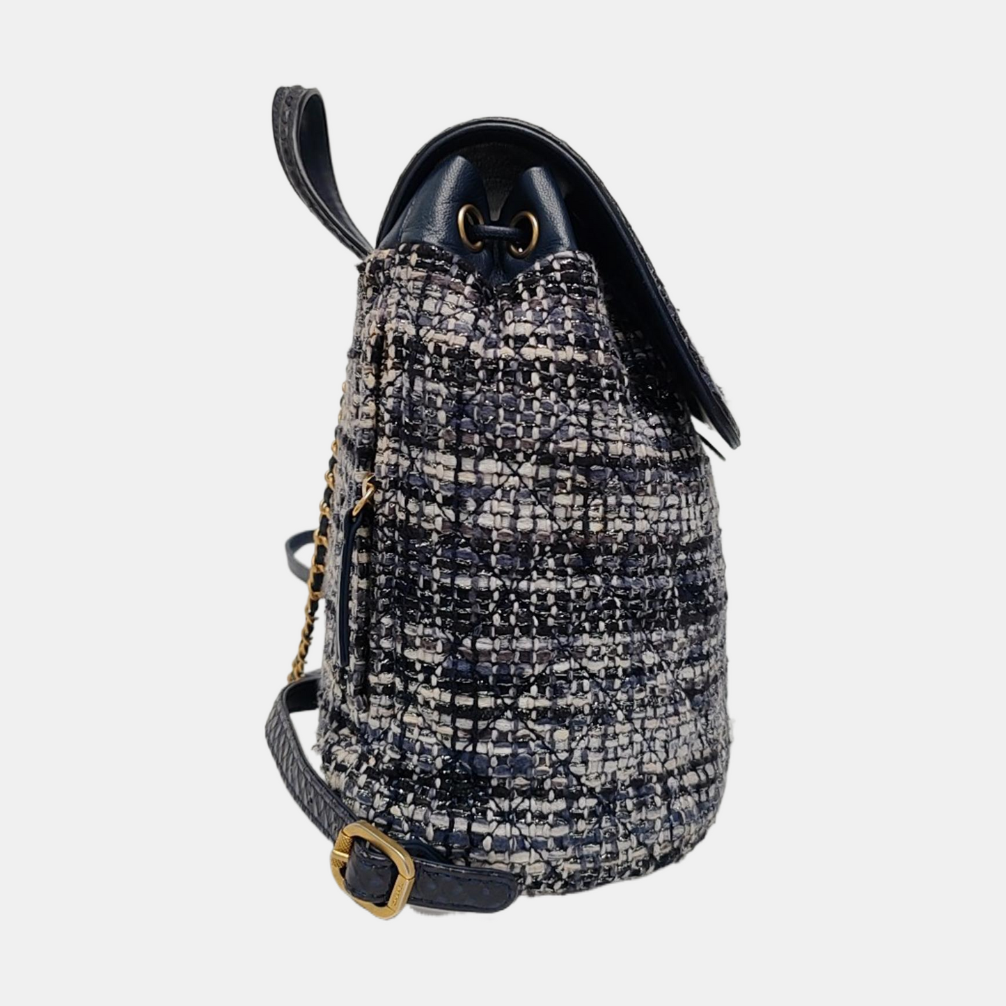 CHANEL URBAN SPIRIT Deep Blue Wool Quilted Backpack with Golden Hardware-(SKU)-963671463