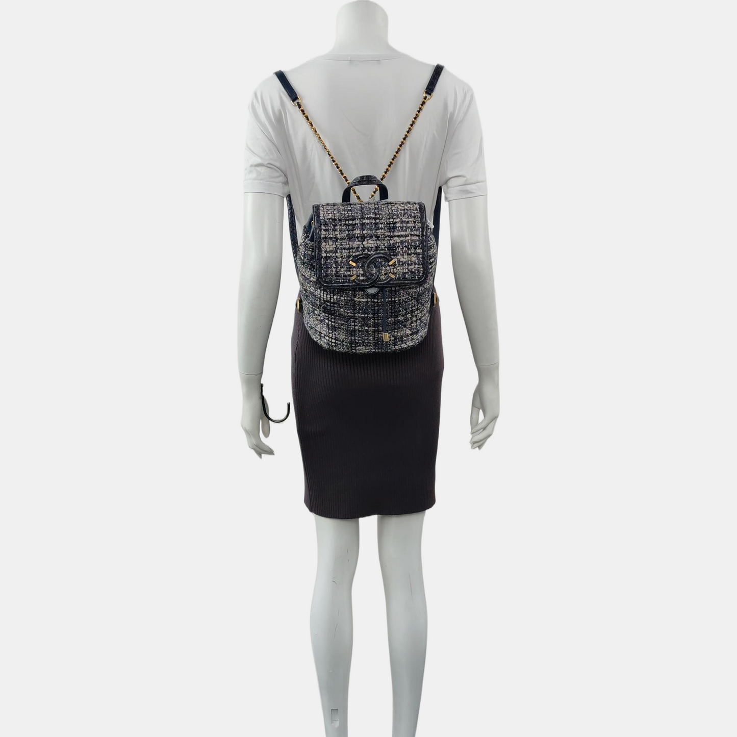 CHANEL URBAN SPIRIT Deep Blue Wool Quilted Backpack with Golden Hardware-(SKU)-963671463