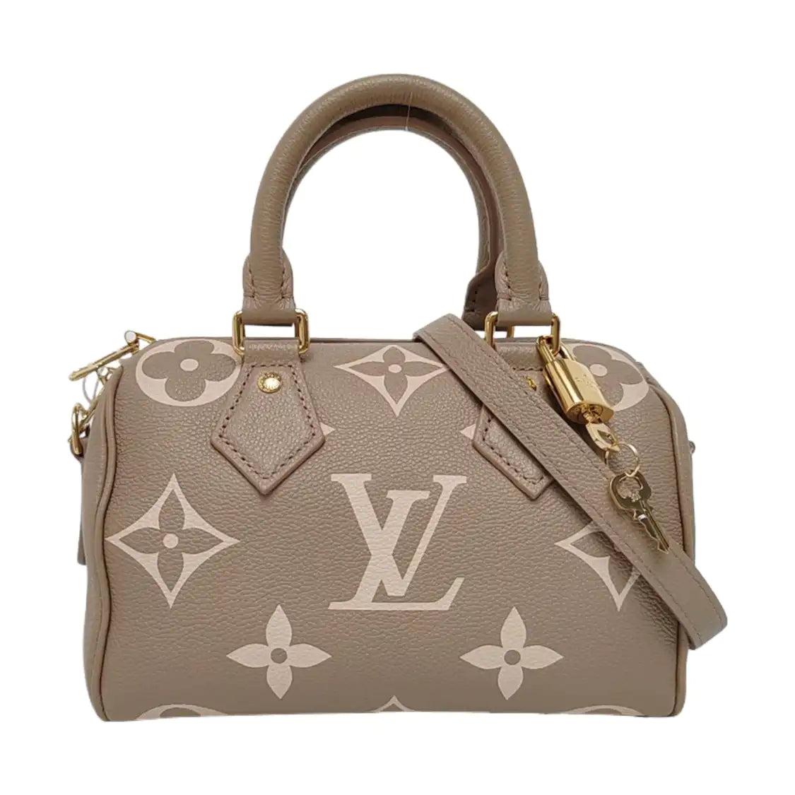 LOUIS VUITTON SPEEDY 20 Elephant Grey Leather Monogram Boston Bag with Gold Hardware, Detachable Strap-(SKU)-963649012