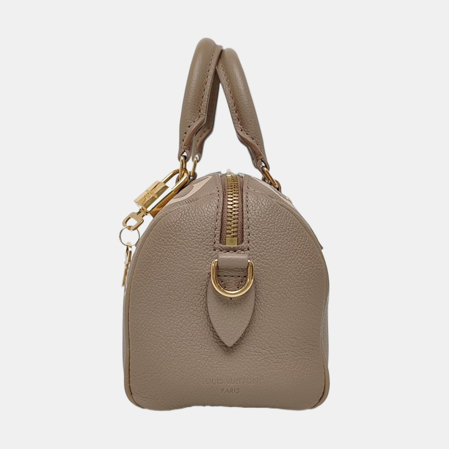 LOUIS VUITTON SPEEDY 20 Elephant Grey Leather Monogram Boston Bag with Gold Hardware, Detachable Strap-(SKU)-963649012