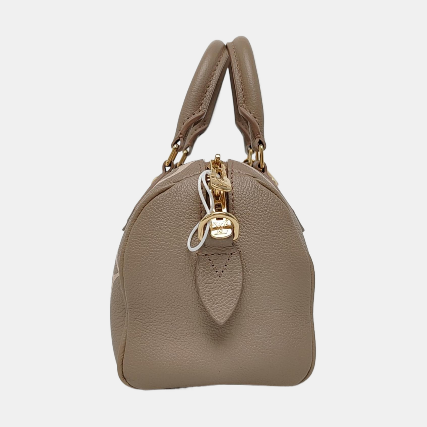 LOUIS VUITTON SPEEDY 20 Elephant Grey Leather Monogram Boston Bag with Gold Hardware, Detachable Strap-(SKU)-963649012