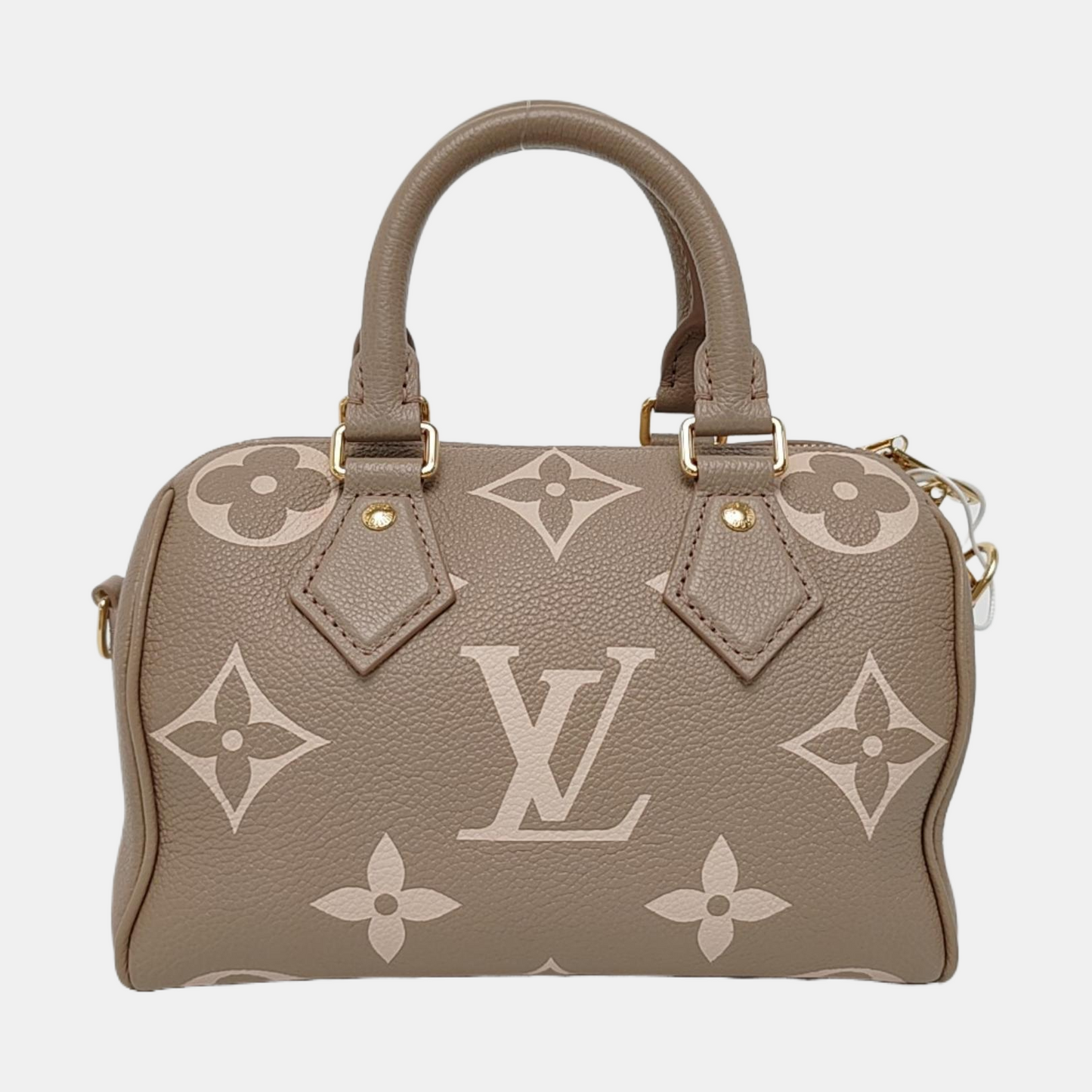 LOUIS VUITTON SPEEDY 20 Elephant Grey Leather Monogram Boston Bag with Gold Hardware, Detachable Strap-(SKU)-963649012