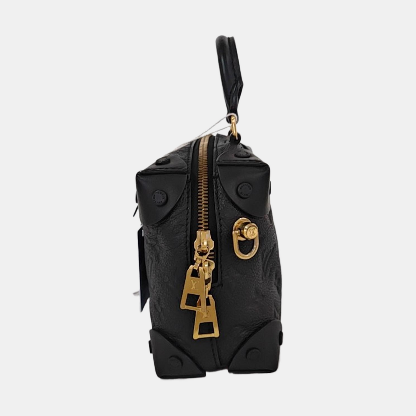 LOUIS VUITTON PETITE MALLE Black Calfskin Monogram Embossed Single Shoulder Bag Tote Bag Gold Hardware Removable Strap-(SKU)-934939114