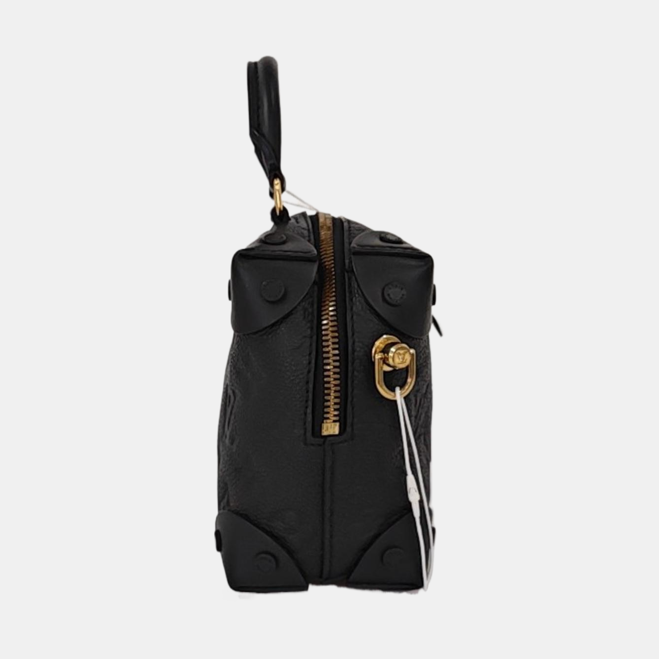 LOUIS VUITTON PETITE MALLE Black Calfskin Monogram Embossed Single Shoulder Bag Tote Bag Gold Hardware Removable Strap-(SKU)-934939114