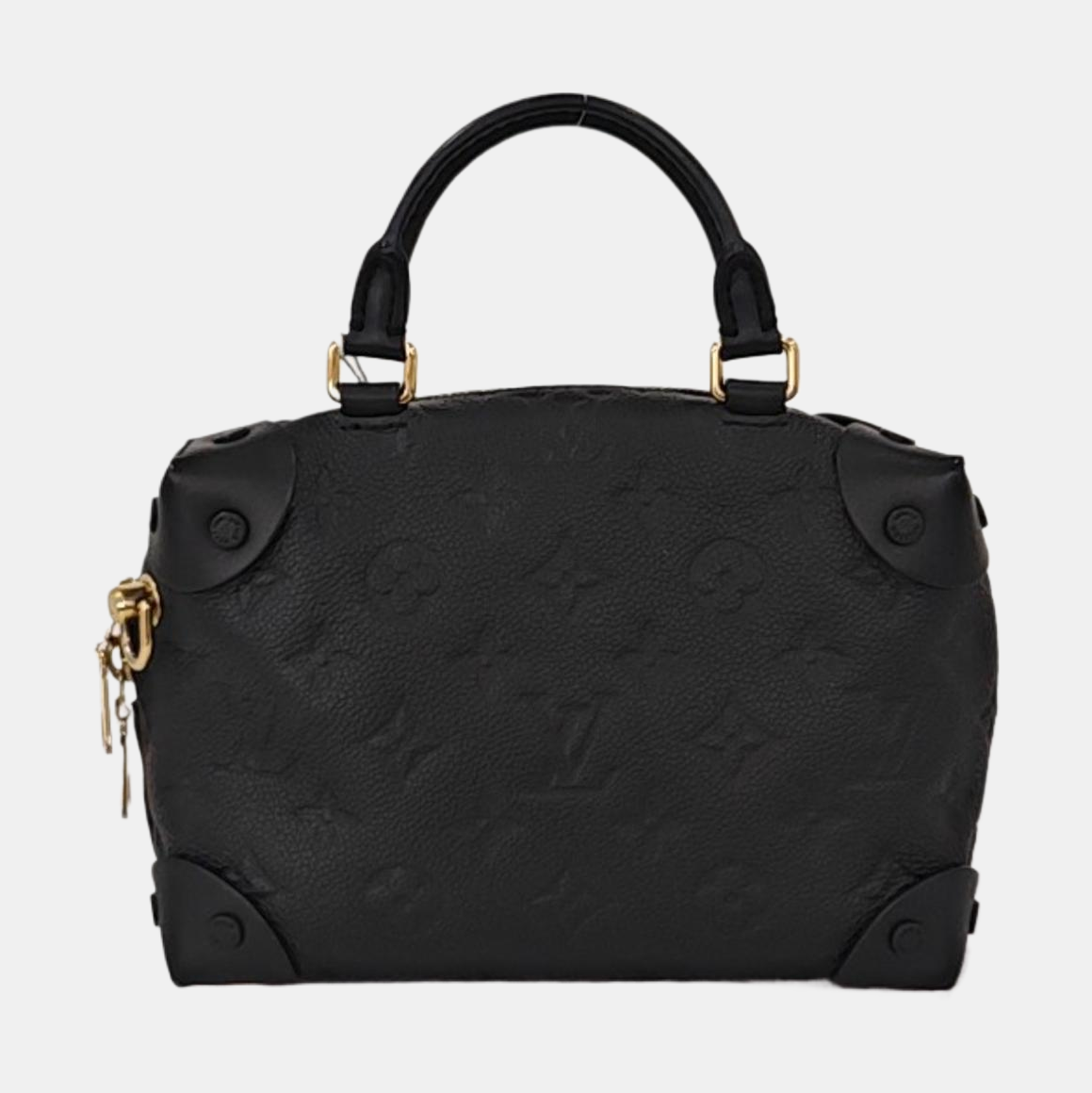 LOUIS VUITTON PETITE MALLE Black Calfskin Monogram Embossed Single Shoulder Bag Tote Bag Gold Hardware Removable Strap-(SKU)-934939114