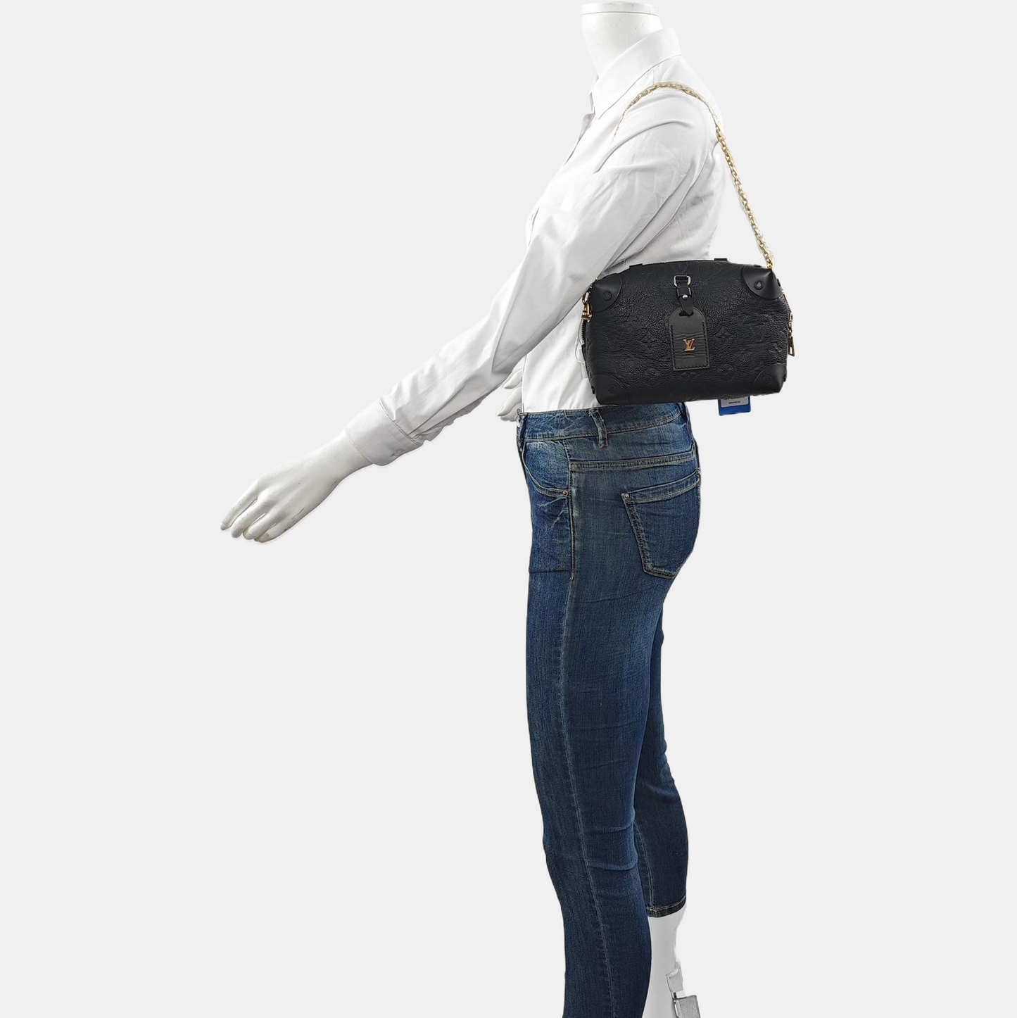 LOUIS VUITTON PETITE MALLE Black Calfskin Monogram Embossed Single Shoulder Bag Tote Bag Gold Hardware Removable Strap-(SKU)-934939114