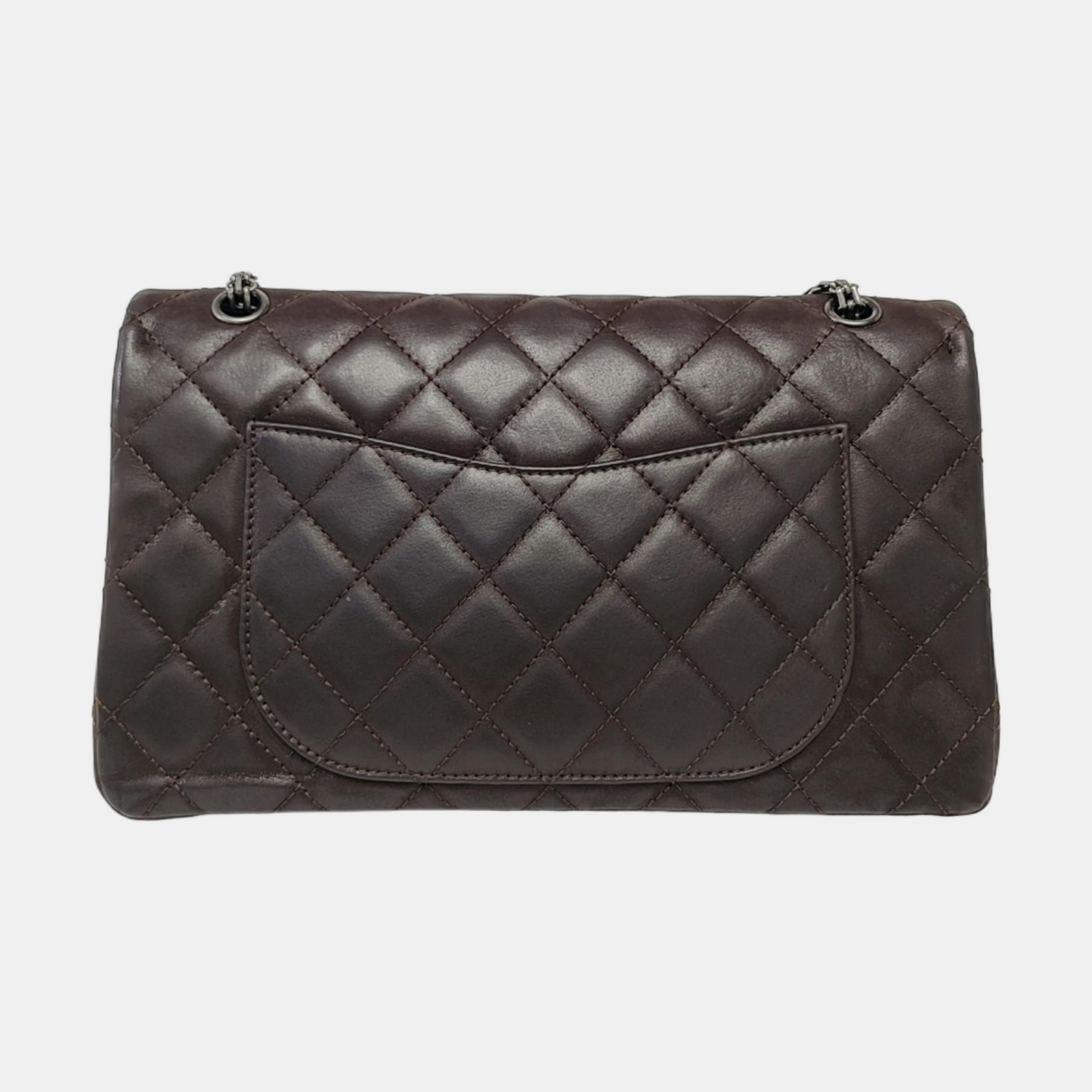 CHANEL 2.55 Maxi Super Large Dark Brown Calfskin Quilted Matelassé Shoulder Bag Crossbody Bag Rutenium Hardware 14 Clasp-(SKU)-963671431