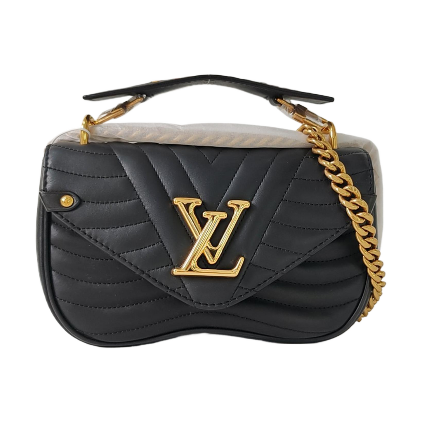 LOUIS VUITTON NEW WAVE Small Black Leather Quilted Shoulder Bag Tote Bag Crossbody Bag Gold Hardware Removable Strap-(SKU)-963958923