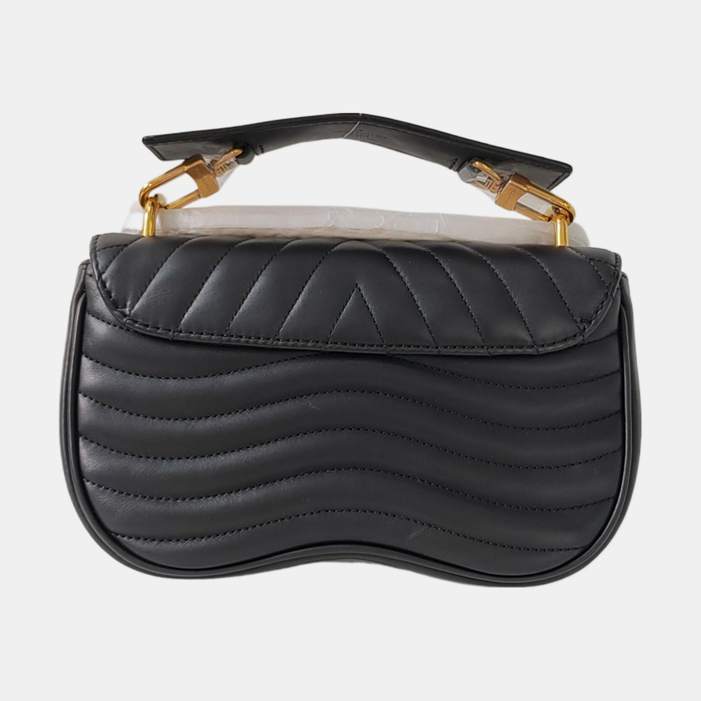 LOUIS VUITTON NEW WAVE Small Black Leather Quilted Shoulder Bag Tote Bag Crossbody Bag Gold Hardware Removable Strap-(SKU)-963958923