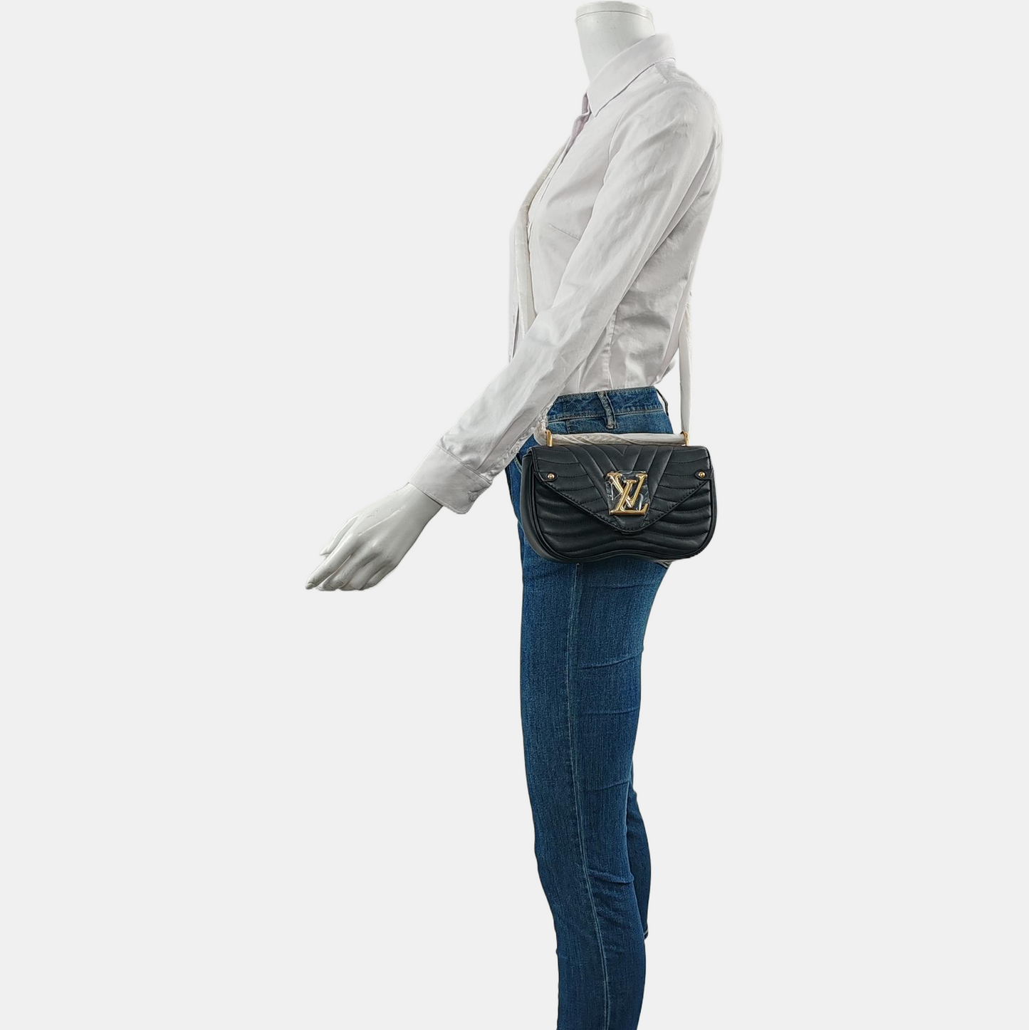 LOUIS VUITTON NEW WAVE Small Black Leather Quilted Shoulder Bag Tote Bag Crossbody Bag Gold Hardware Removable Strap-(SKU)-963958923