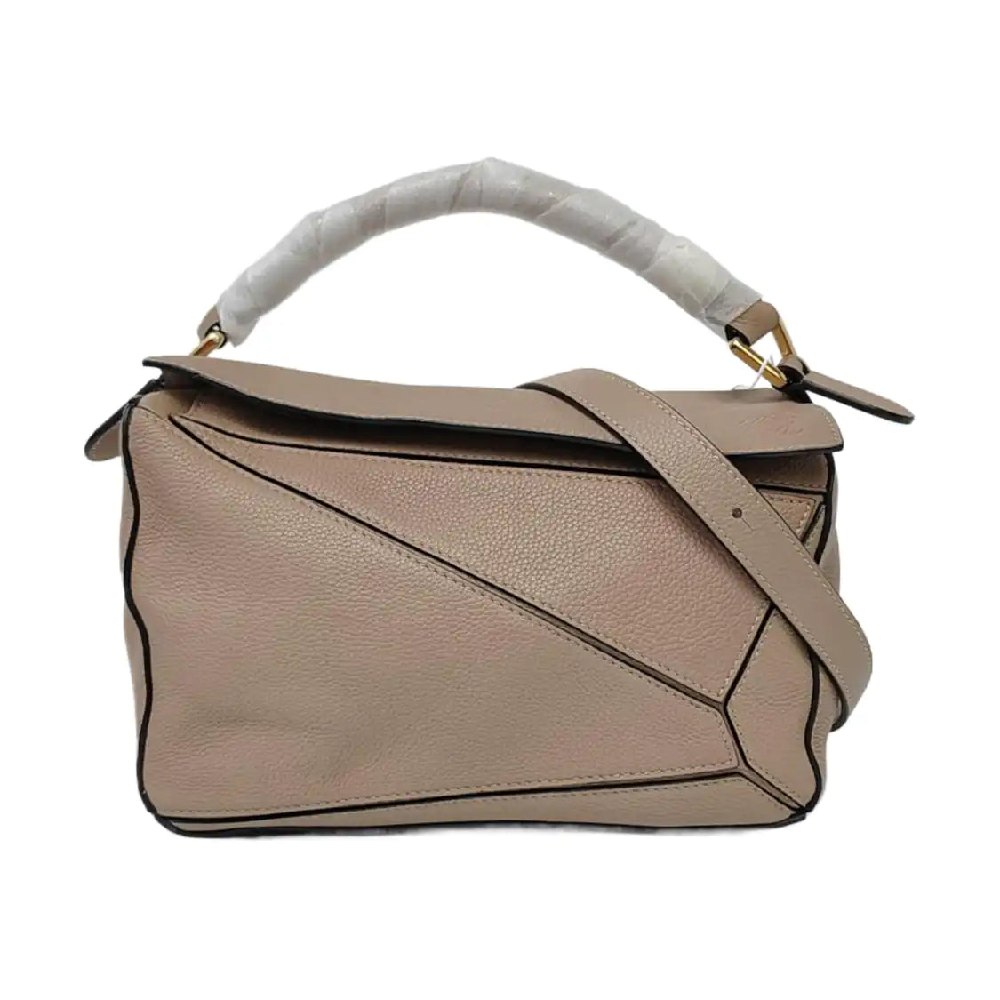 LOEWE Puzzle Small Khaki Calfskin Geometric Bag Crossbody Shoulder Bag with Detachable Strap and Golden Hardware-(SKU)-964095493