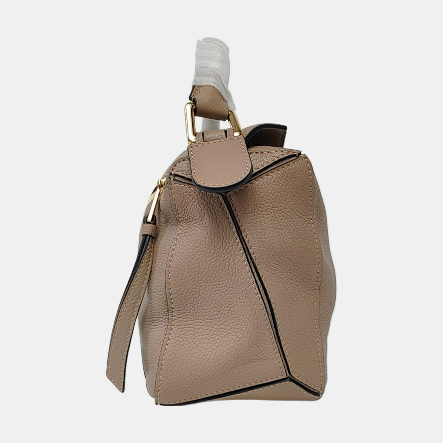 LOEWE Puzzle Small Khaki Calfskin Geometric Bag Crossbody Shoulder Bag with Detachable Strap and Golden Hardware-(SKU)-964095493