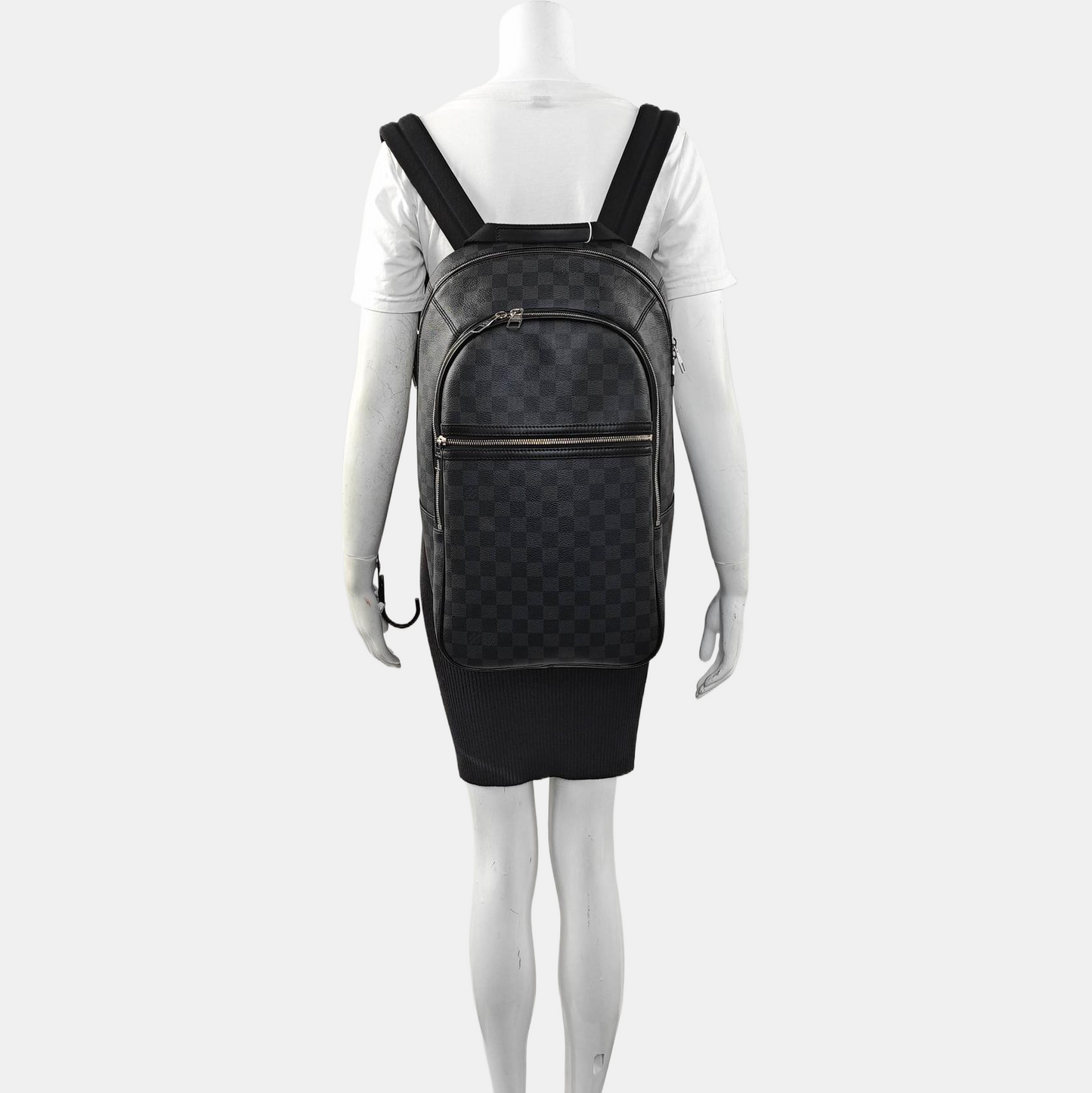 LOUIS VUITTON MICHAEL Gray Coated Canvas Checkered Backpack with Silver Hardware-(SKU)-963900822