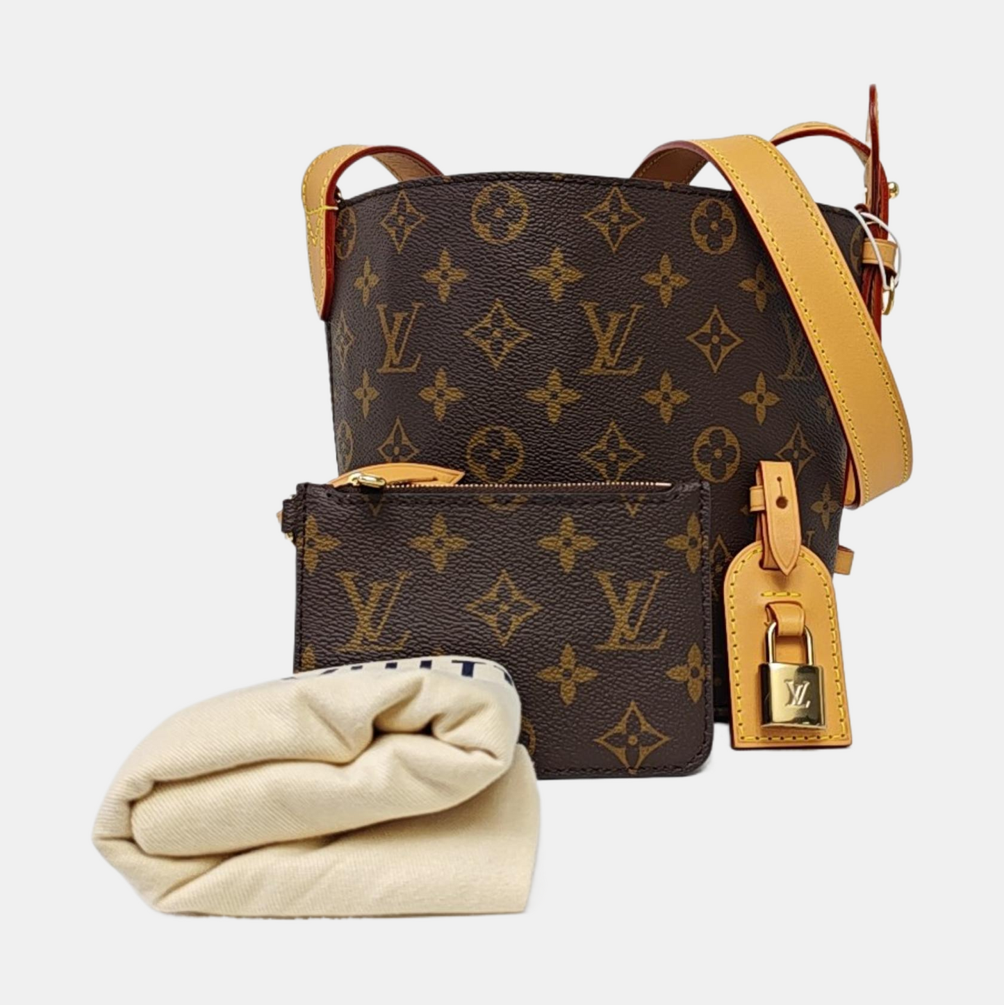 LOUIS VUITTON ALL IN small size brown coated canvas Monogram shoulder bag, handbag with gold hardware and inner pocket-(SKU)-963709822