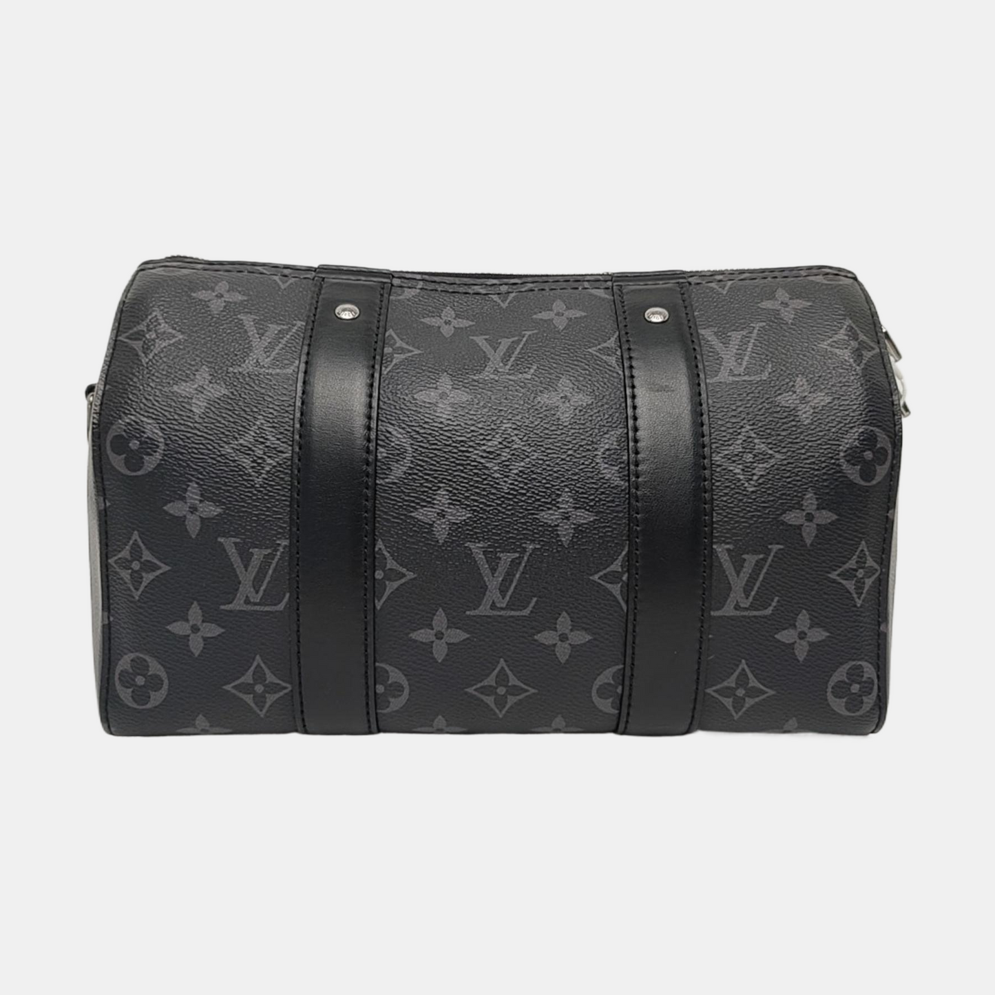 LOUIS VUITTON KEEPALL Black Coated Canvas Monogram Black Samurai Single Shoulder Bag Crossbody Bag with Silver Hardware and Removable Strap-(SKU)-964122055