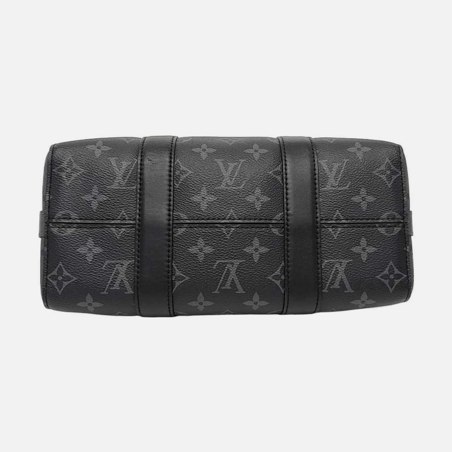 LOUIS VUITTON KEEPALL Black Coated Canvas Monogram Black Samurai Single Shoulder Bag Crossbody Bag with Silver Hardware and Removable Strap-(SKU)-964122055