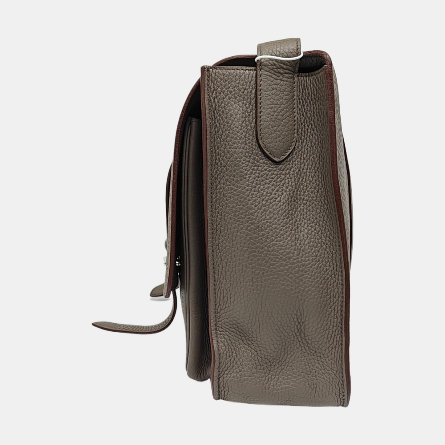 HERMÈS Steve Charcoal Grey Clemence Leather Shoulder Bag Crossbody with Silver Hardware, 🄿-(SKU)-963416776