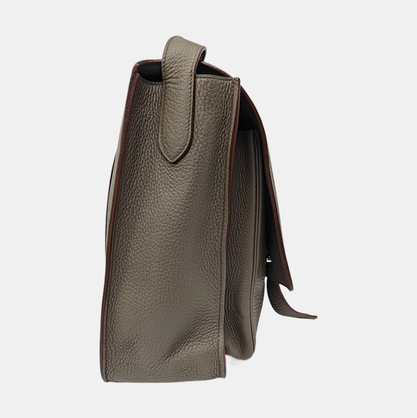 HERMÈS Steve Charcoal Grey Clemence Leather Shoulder Bag Crossbody with Silver Hardware, 🄿-(SKU)-963416776
