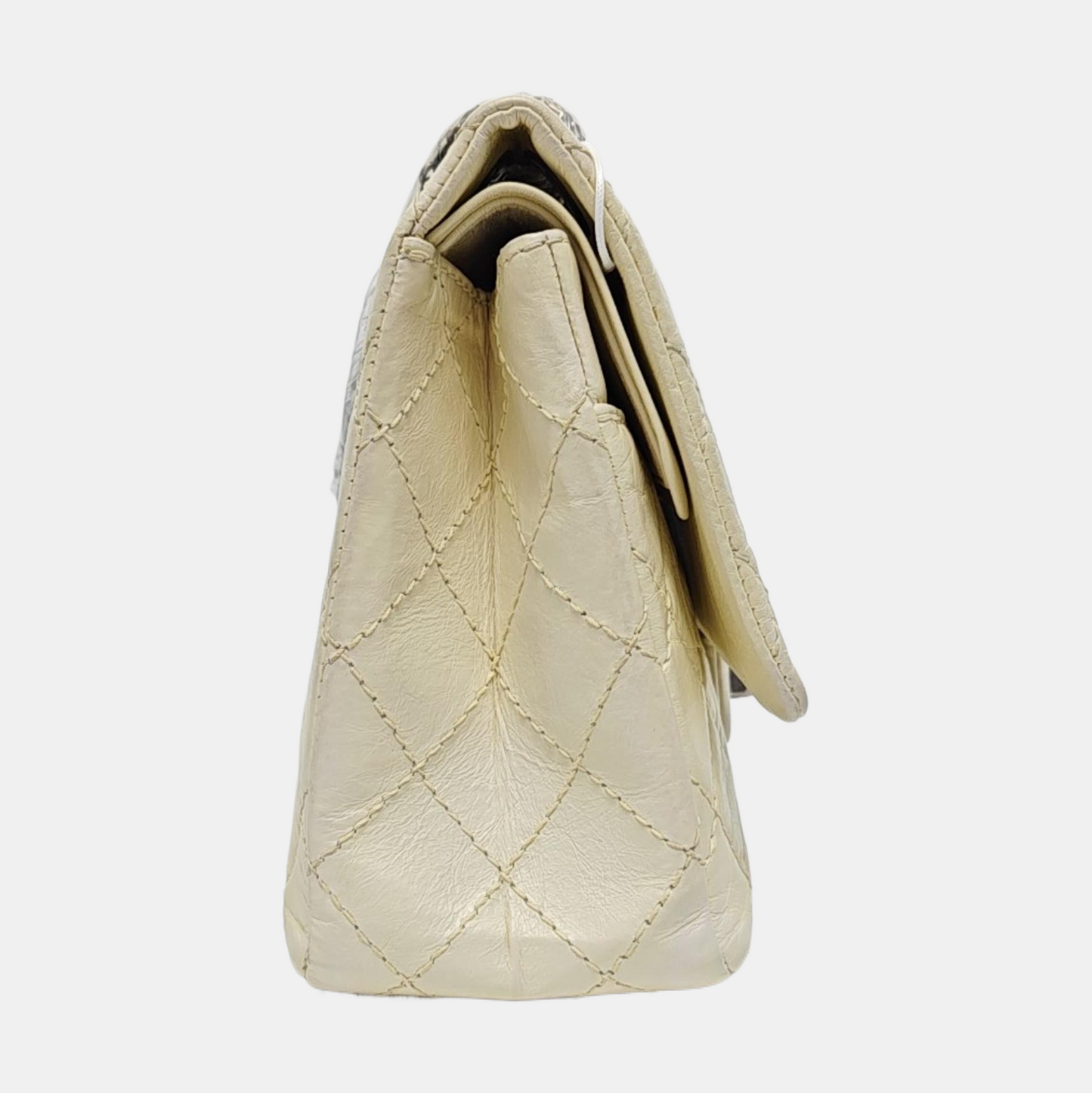 CHANEL 2.55 Large White Calfskin Quilted Single Shoulder Bag Crossbody with Palladium Hardware, 16 Clasp-(SKU)-964099776