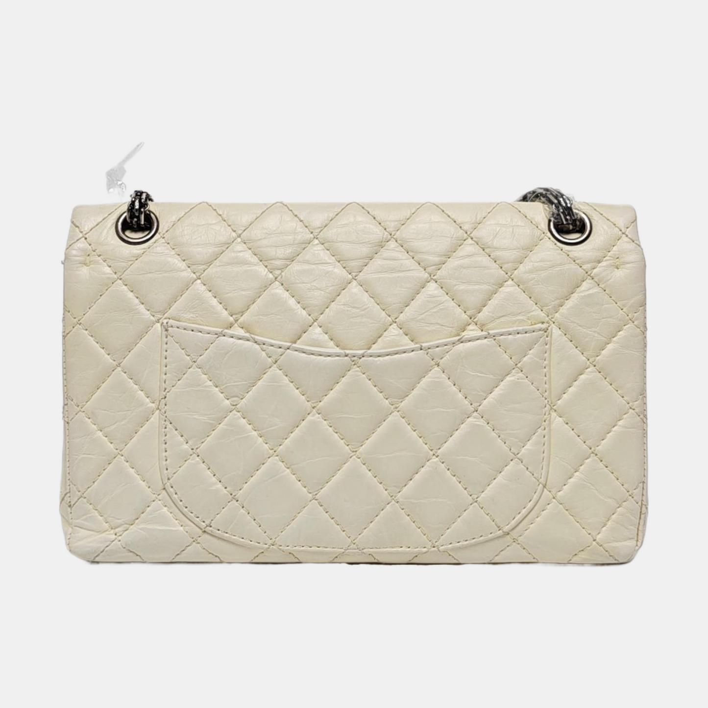 CHANEL 2.55 Large White Calfskin Quilted Single Shoulder Bag Crossbody with Palladium Hardware, 16 Clasp-(SKU)-964099776