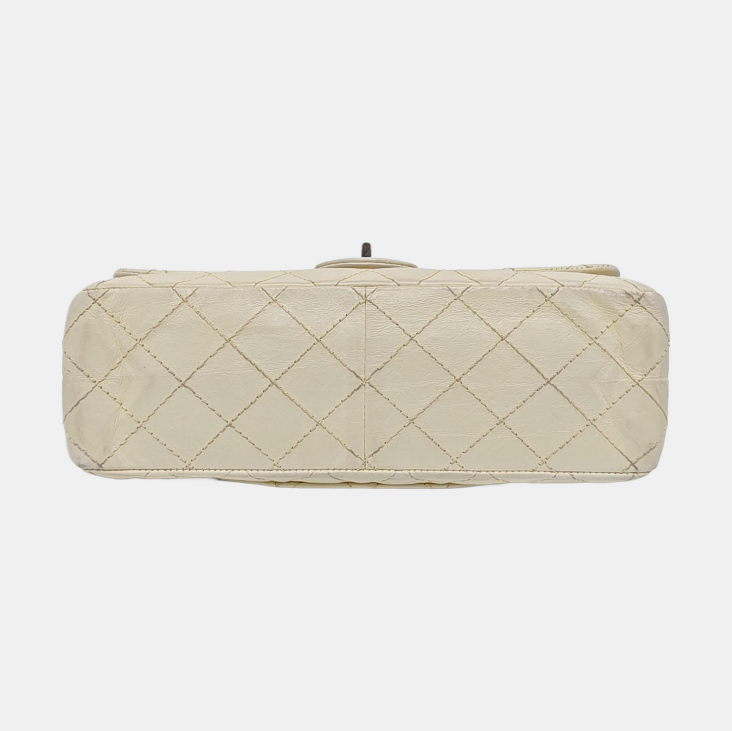 CHANEL 2.55 Large White Calfskin Quilted Single Shoulder Bag Crossbody with Palladium Hardware, 16 Clasp-(SKU)-964099776