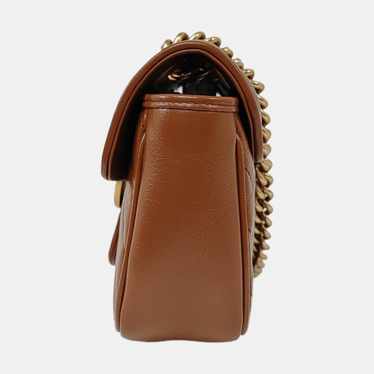 GUCCI GG Marmont Small Brown Calfskin Quilted Striped Shoulder Bag Golden Hardware-(SKU)-964409112