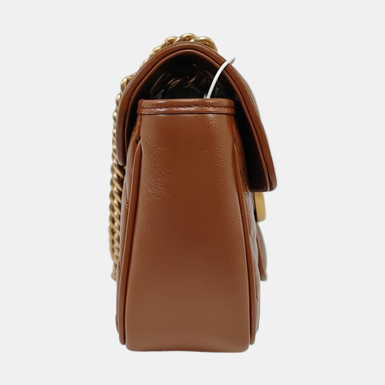 GUCCI GG Marmont Small Brown Calfskin Quilted Striped Shoulder Bag Golden Hardware-(SKU)-964409112