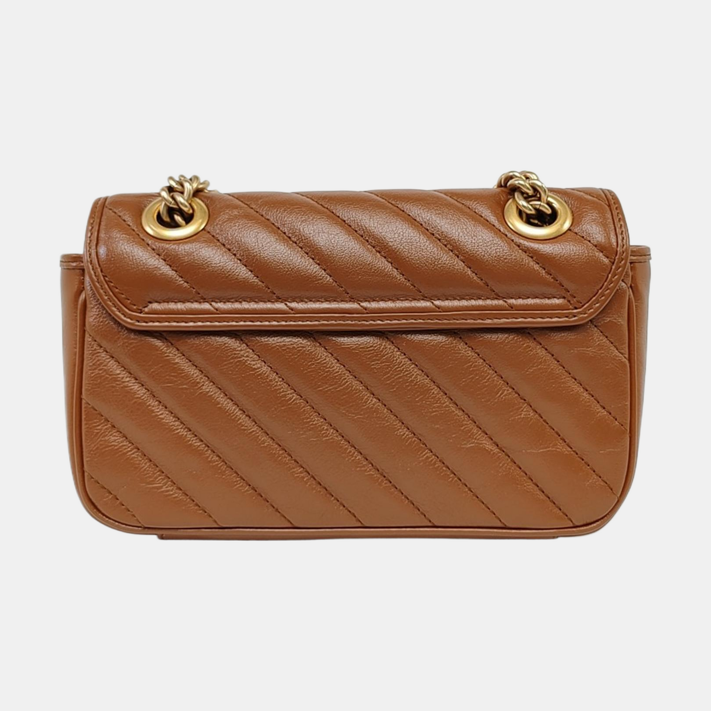 GUCCI GG Marmont Small Brown Calfskin Quilted Striped Shoulder Bag Golden Hardware-(SKU)-964409112