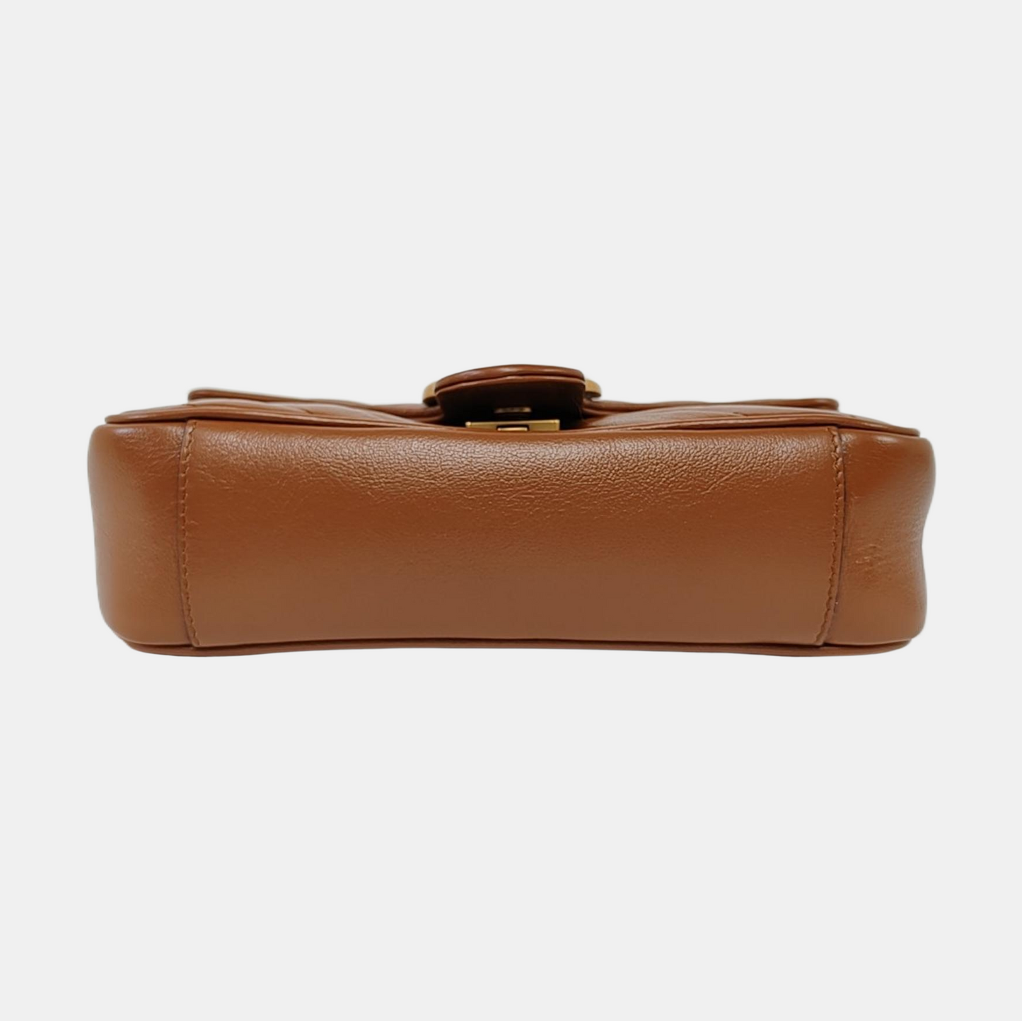 GUCCI GG Marmont Small Brown Calfskin Quilted Striped Shoulder Bag Golden Hardware-(SKU)-964409112