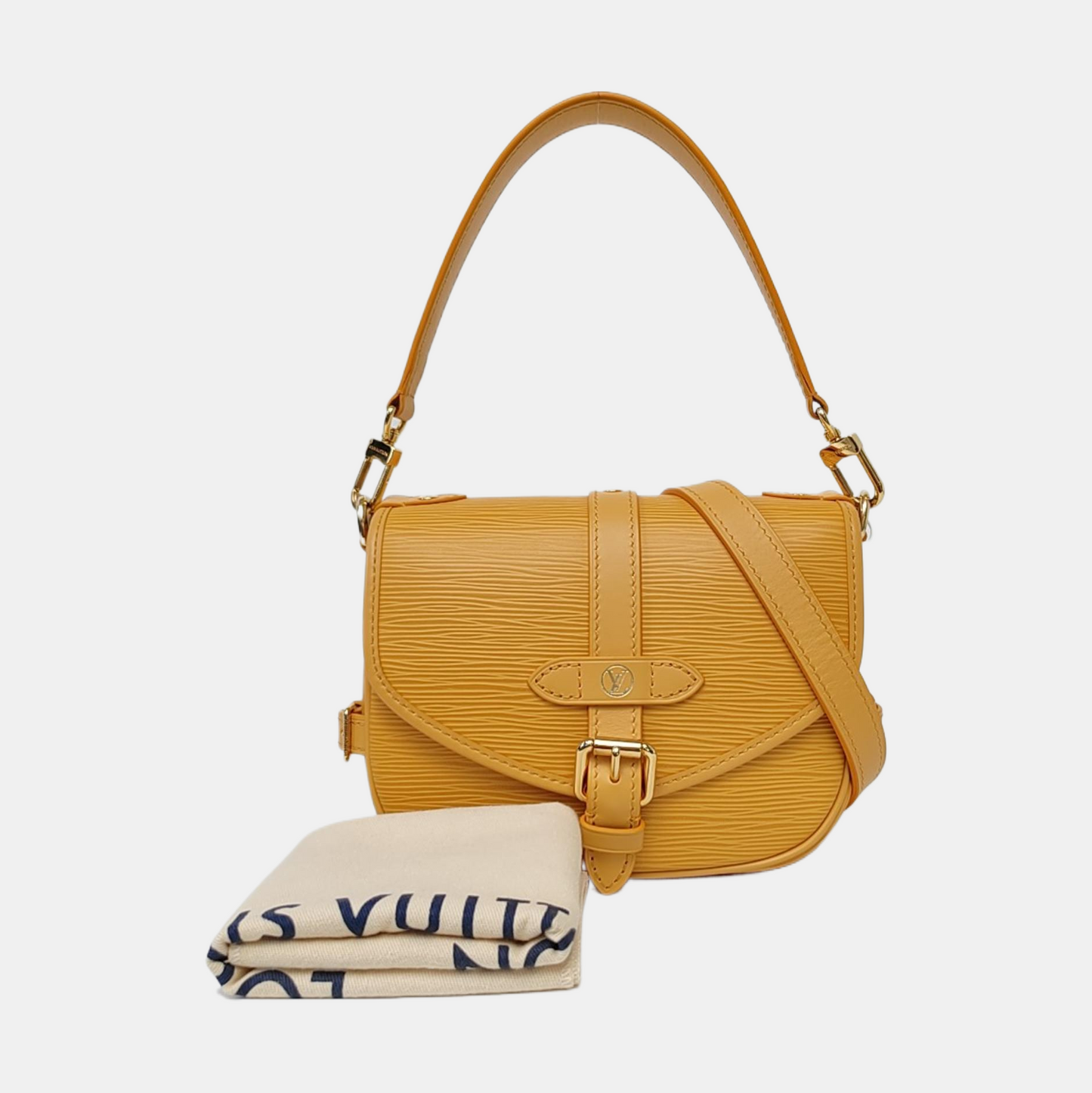 LOUIS VUITTON SAUMUR Small Yellow EPI Leather Water Ripple Gemini Crossbody Bag Shoulder Bag Tote Bag Adjustable Strap Golden Hardware 2 Removable Shoulder Straps-(SKU)-964402844