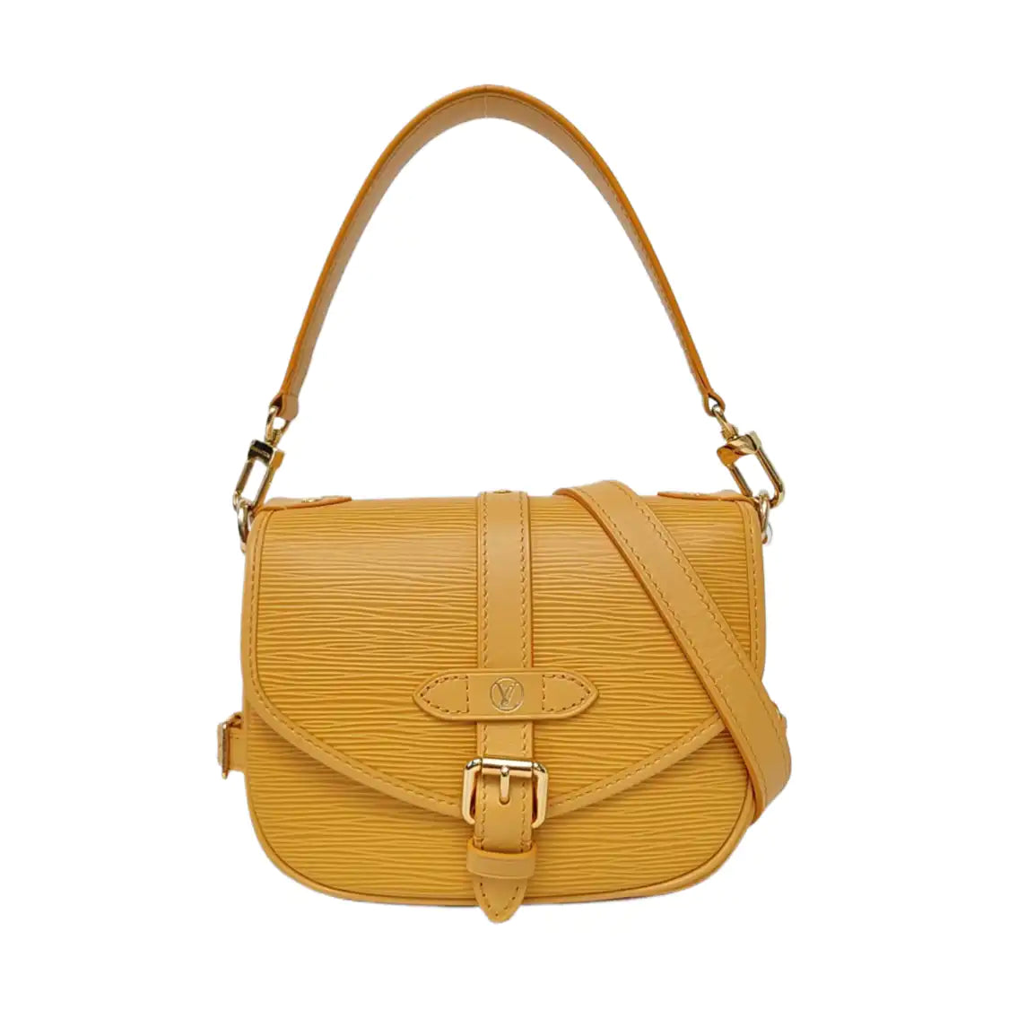 LOUIS VUITTON SAUMUR Small Yellow EPI Leather Water Ripple Gemini Crossbody Bag Shoulder Bag Tote Bag Adjustable Strap Golden Hardware 2 Removable Shoulder Straps-(SKU)-964402844