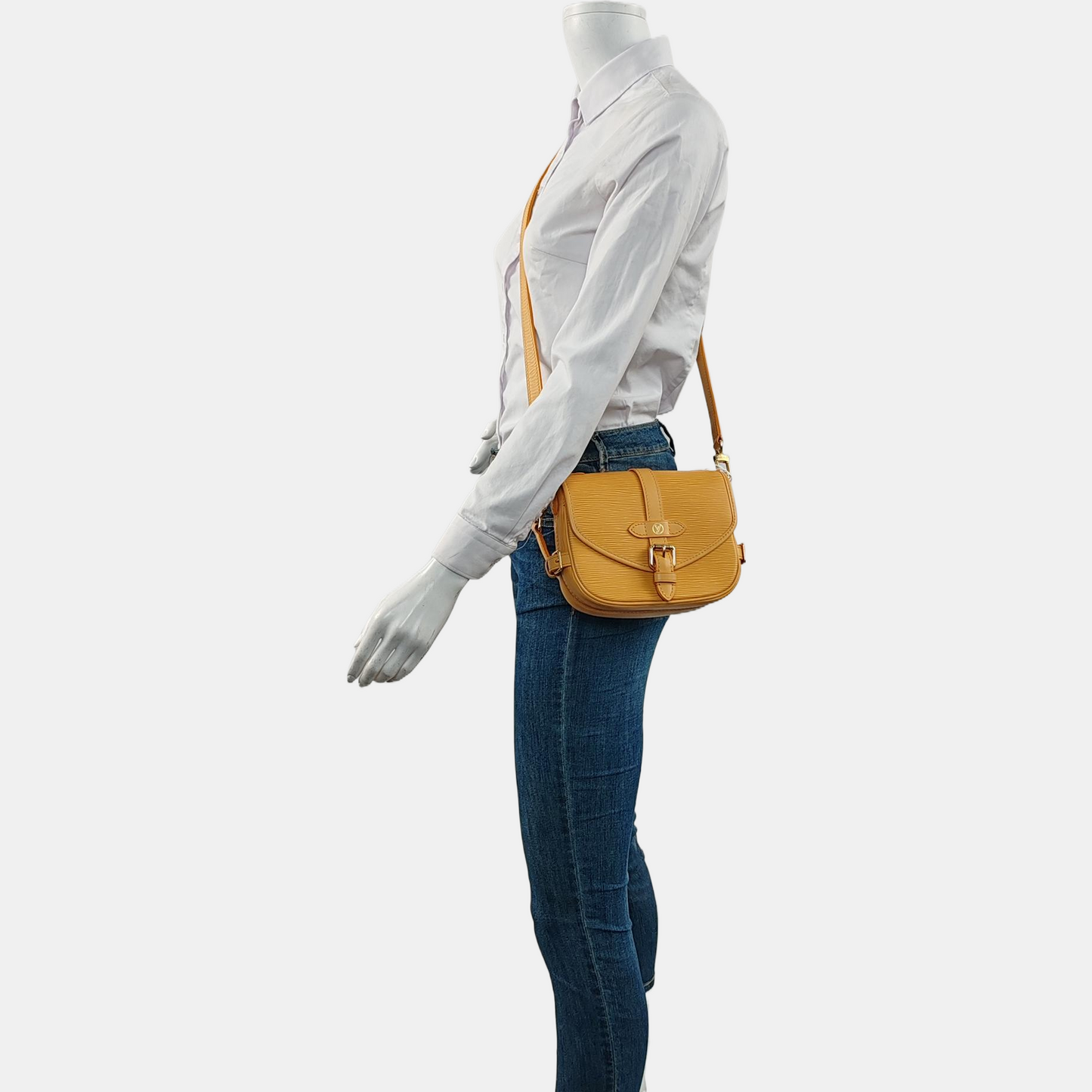 LOUIS VUITTON SAUMUR Small Yellow EPI Leather Water Ripple Gemini Crossbody Bag Shoulder Bag Tote Bag Adjustable Strap Golden Hardware 2 Removable Shoulder Straps-(SKU)-964402844