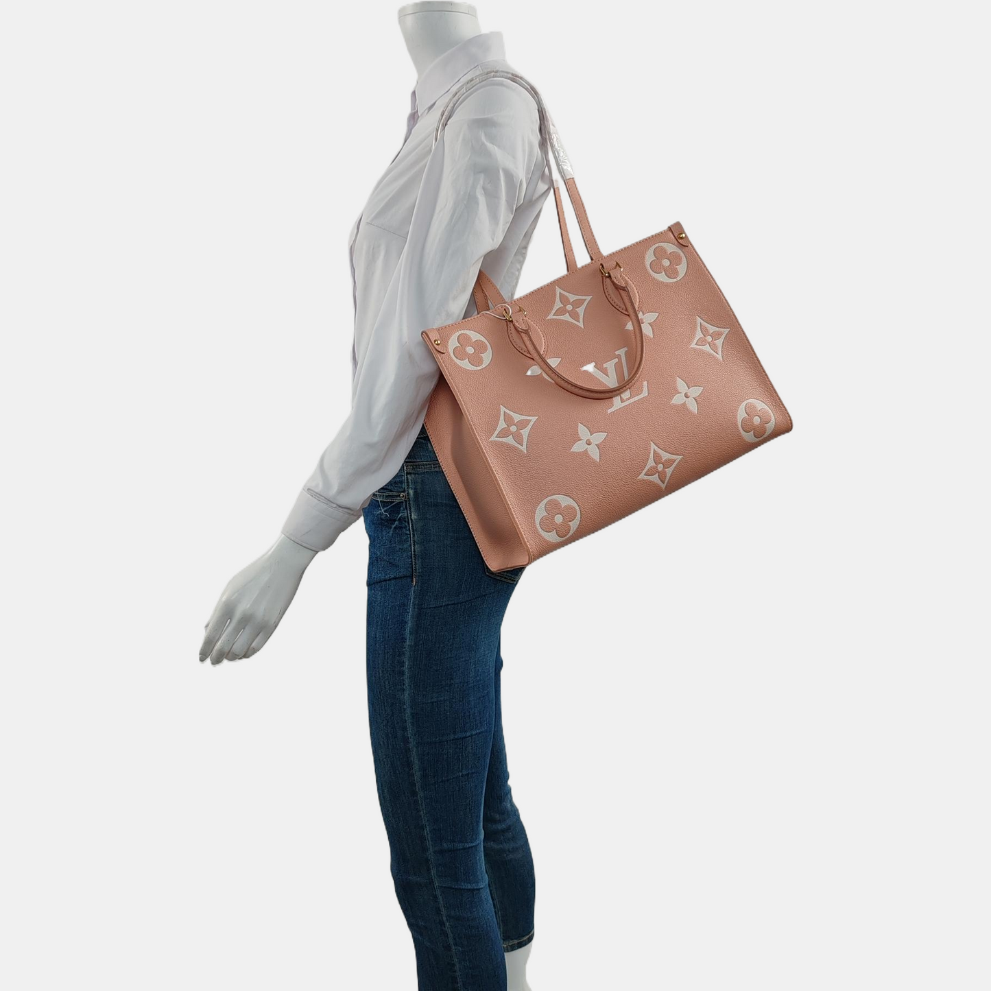 LOUIS VUITTON ONTHEGO Medium Pink Calfskin Monogram Jungle Bag Crossbody Shoulder Bag with Golden Hardware-(SKU)-964570845