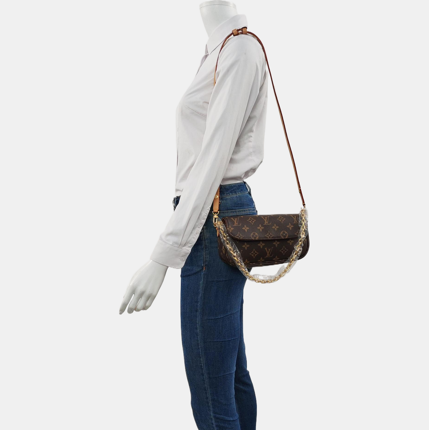 LOUIS VUITTON IVY Brown Coated Canvas Monogram Shoulder Bag Tote Bag Crossbody Bag Gold Hardware 2 Removable Straps-(SKU)-961336162