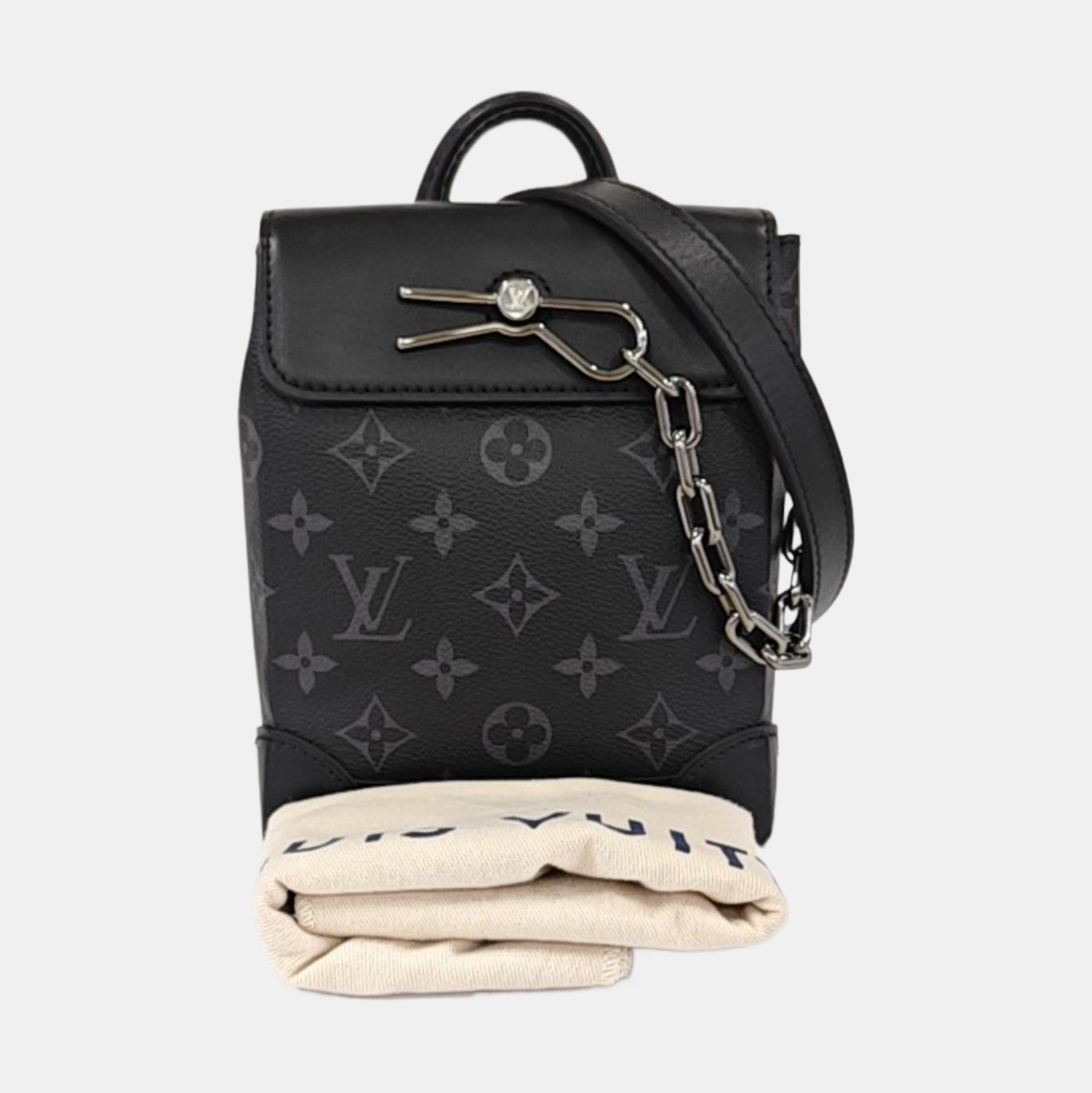 LOUIS VUITTON STEAMER Extra Small Black Coated Canvas Monogram Shoulder Bag Tote Bag Palladium Hardware Removable Strap-(SKU)-964433015