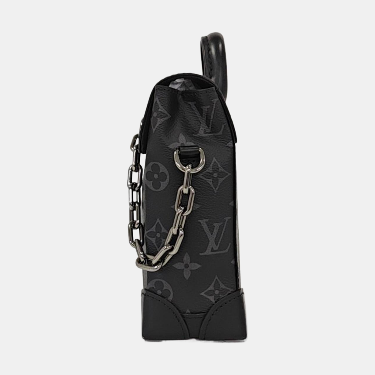 LOUIS VUITTON STEAMER Extra Small Black Coated Canvas Monogram Shoulder Bag Tote Bag Palladium Hardware Removable Strap-(SKU)-964433015