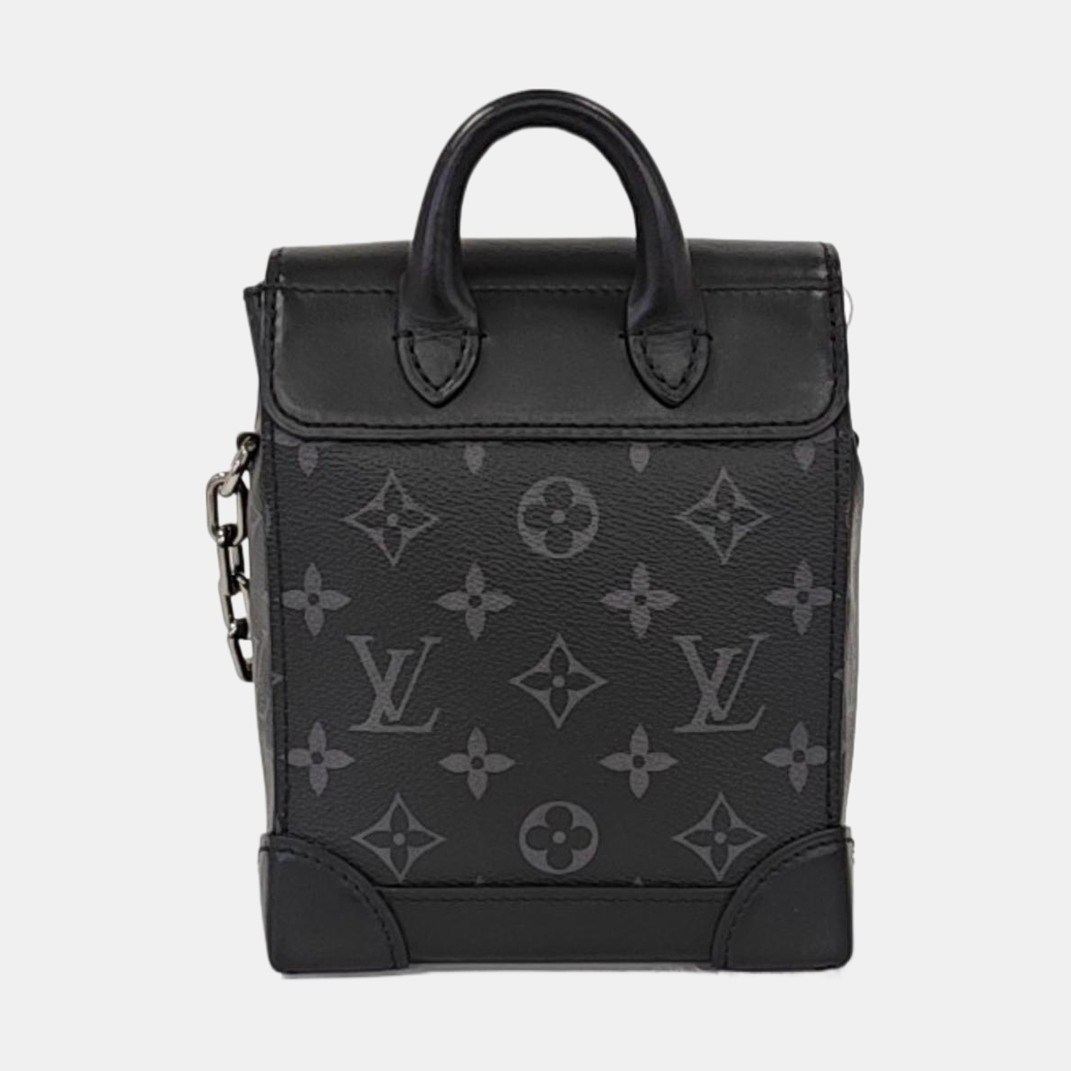 LOUIS VUITTON STEAMER Extra Small Black Coated Canvas Monogram Shoulder Bag Tote Bag Palladium Hardware Removable Strap-(SKU)-964433015
