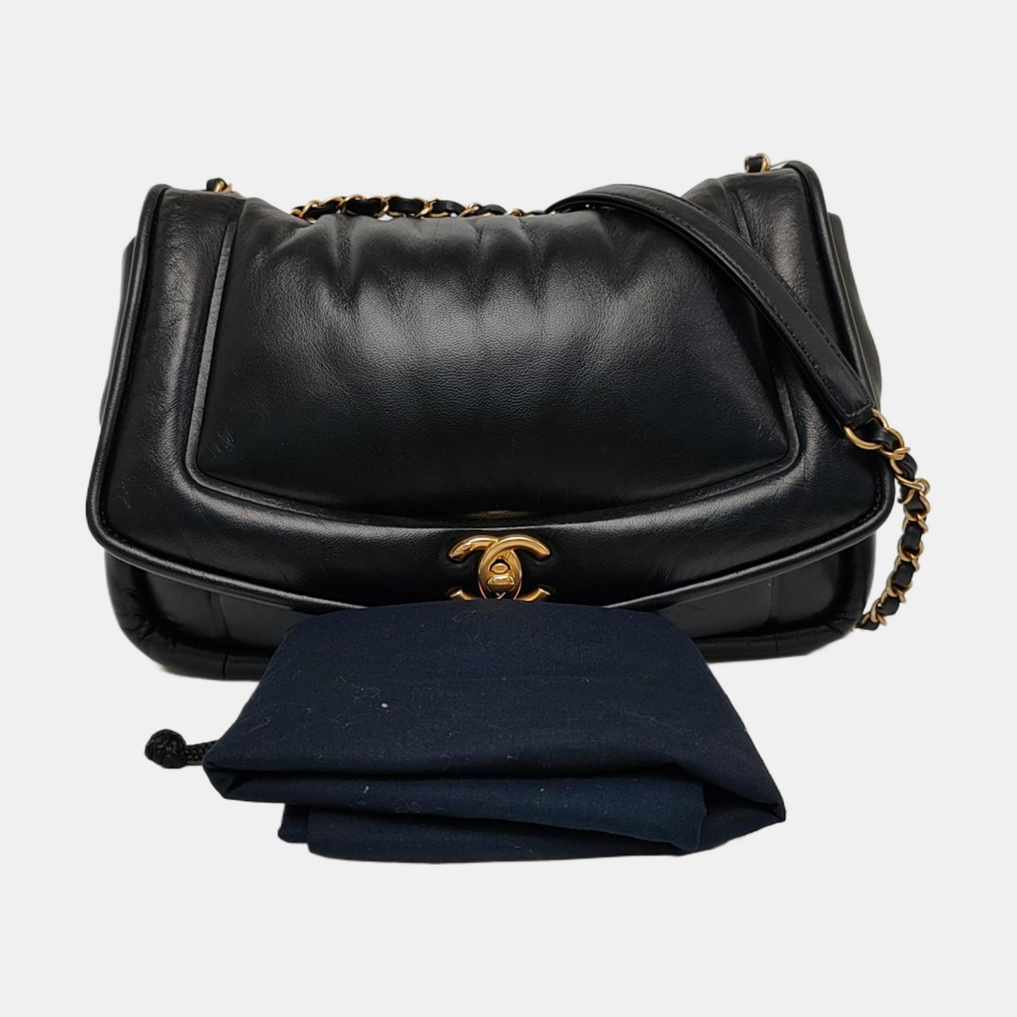 CHANEL VINTAGE PUFFY black lambskin crossbody bag shoulder bag 28 opening gold hardware-(SKU)-964643760