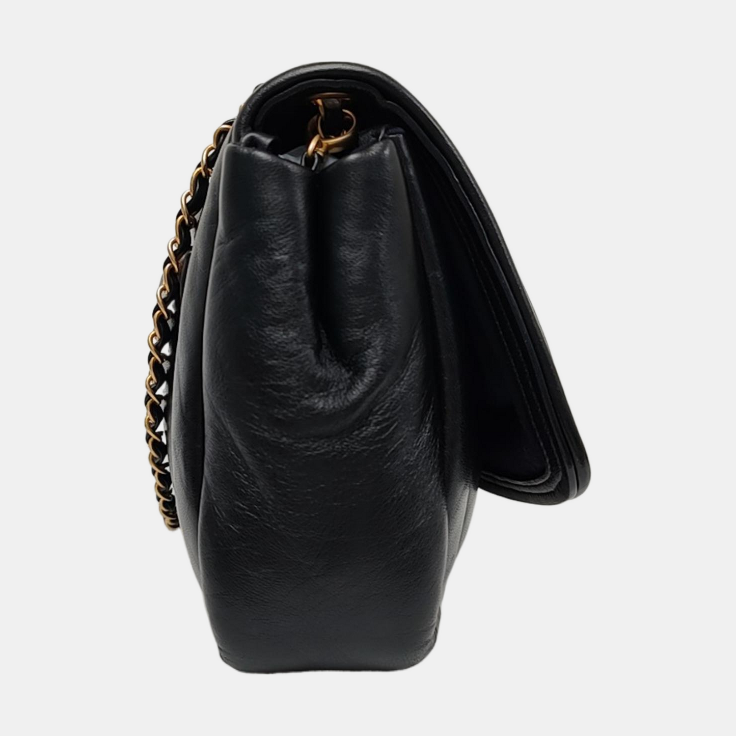 CHANEL VINTAGE PUFFY black lambskin crossbody bag shoulder bag 28 opening gold hardware-(SKU)-964643760