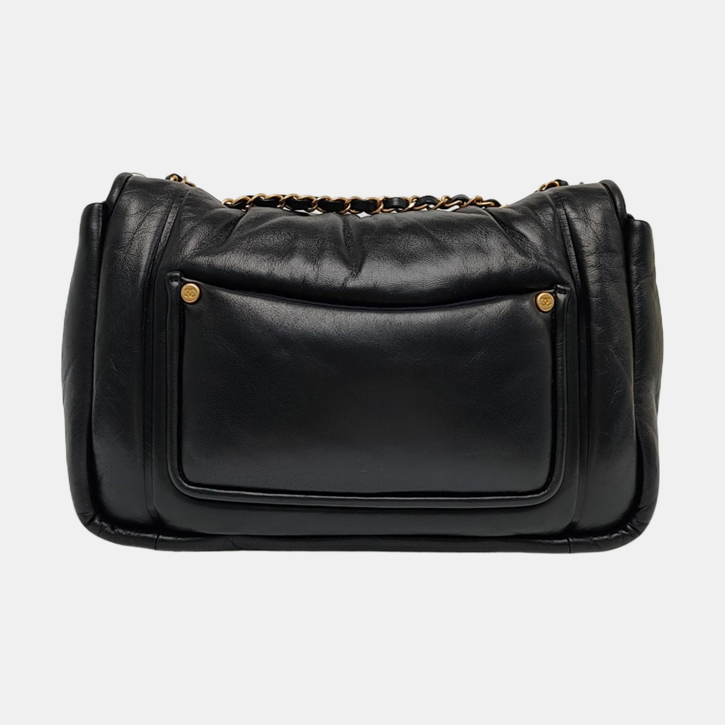 CHANEL VINTAGE PUFFY black lambskin crossbody bag shoulder bag 28 opening gold hardware-(SKU)-964643760