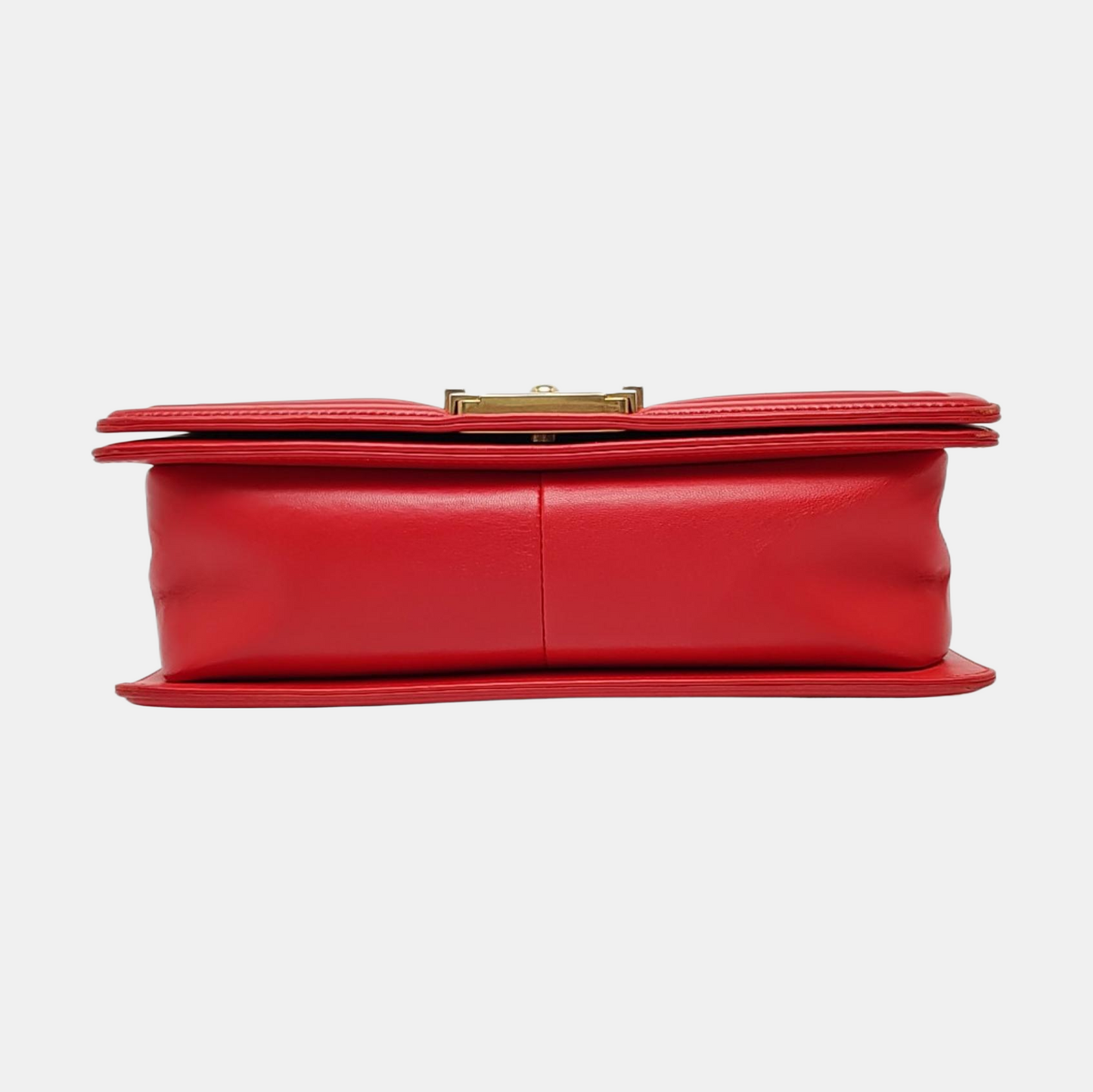 CHANEL BOY CHANEL Medium Size Red Lamb Calfskin Quilted Chevron Single Shoulder Bag Crossbody Bag Gold Hardware 23 Clasp Removable Shoulder Strap-(SKU)-964494003