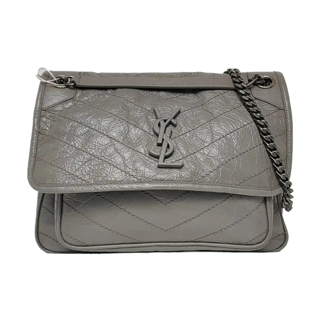 YSL NIKI Medium Grey Leather Quilted V-Grain Single Shoulder Bag Palladium Hardware-(SKU)-964831579