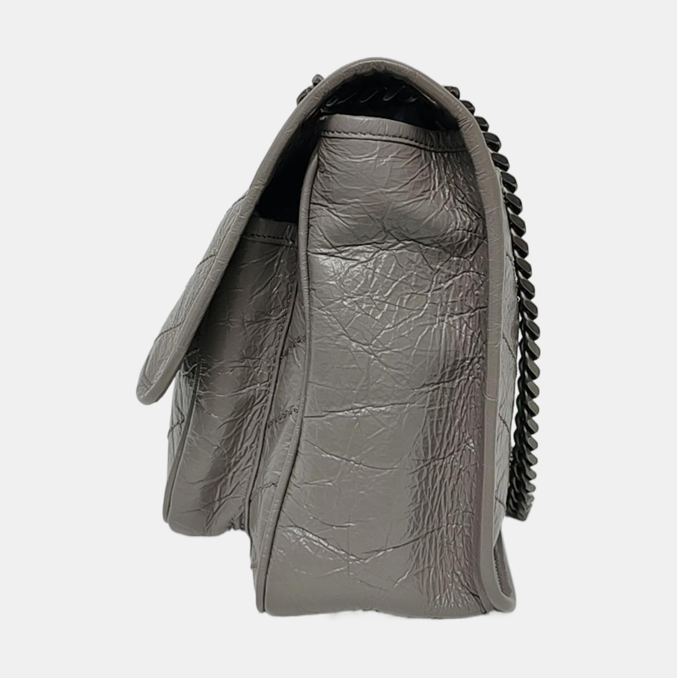 YSL NIKI Medium Grey Leather Quilted V-Grain Single Shoulder Bag Palladium Hardware-(SKU)-964831579