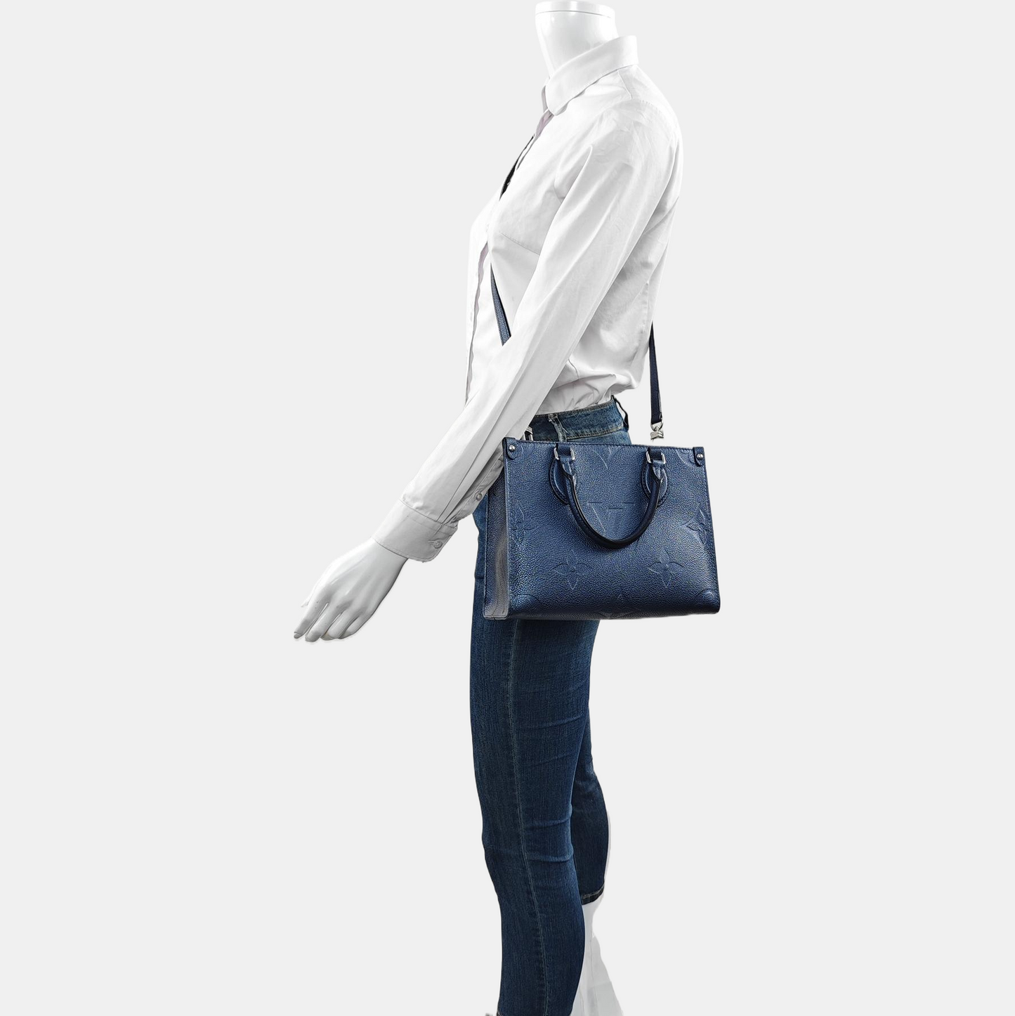 LOUIS VUITTON ONTHEGO Small Blue Calfskin Embossed Jungle Bag Single Shoulder Bag Handbag Detachable Strap-(SKU)-963985378