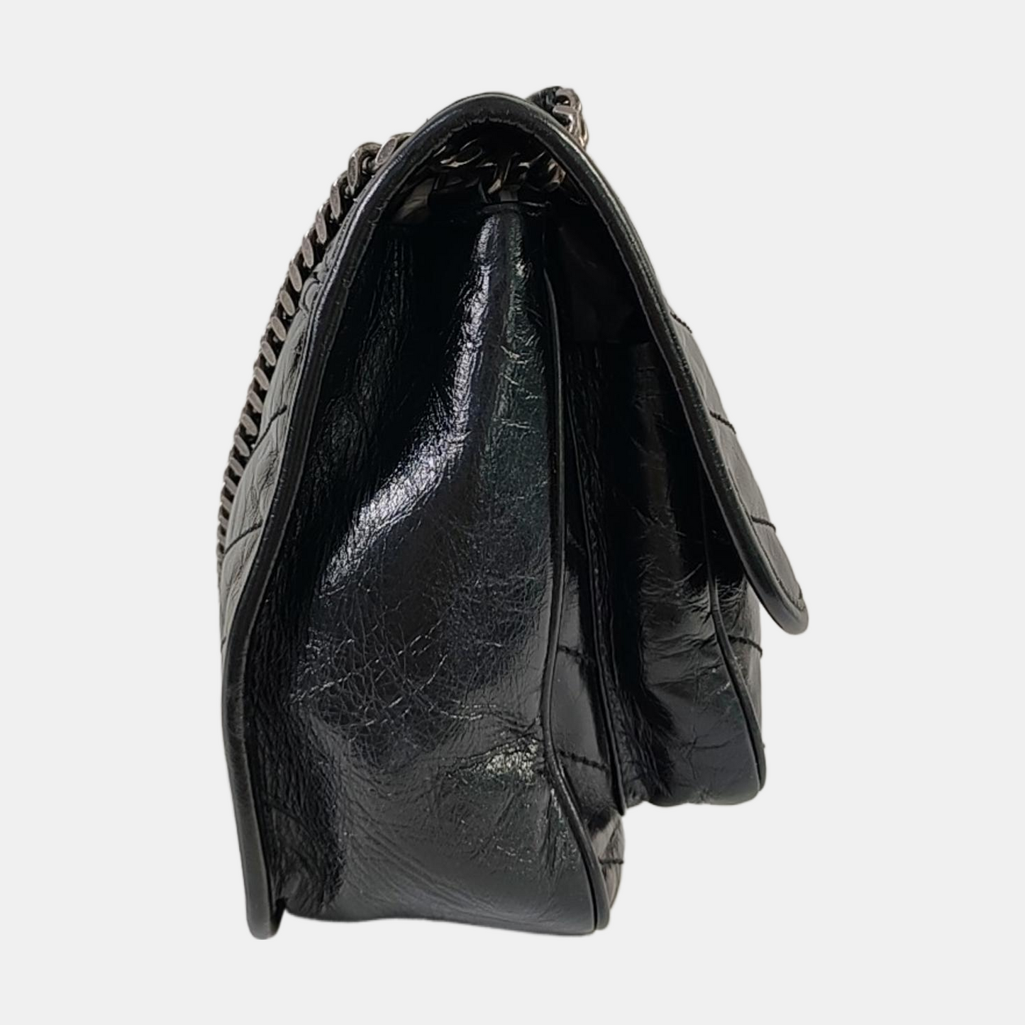 YSL NIKI Medium Black Leather Quilted V-Shape Shoulder Bag Black Ruthenium Hardware-(SKU)-964795296