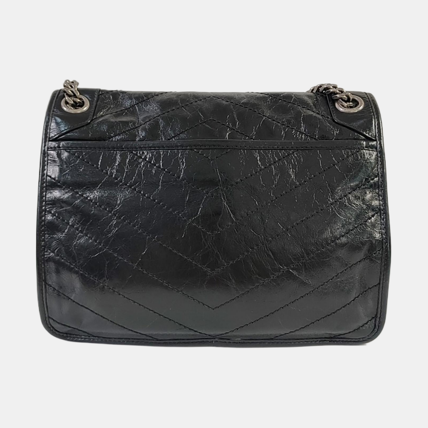 YSL NIKI Medium Black Leather Quilted V-Shape Shoulder Bag Black Ruthenium Hardware-(SKU)-964795296