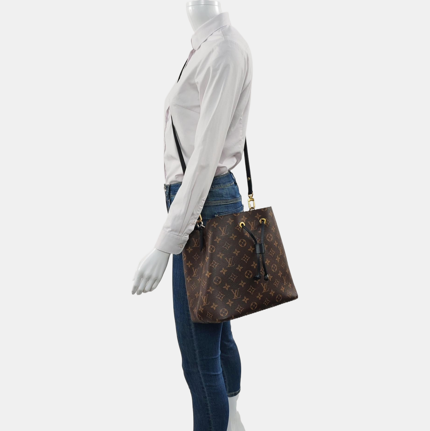 LOUIS VUITTON NÉONOÉ Medium Brown Coated Canvas Monogram Neverfull Shoulder Bag with Gold Hardware and Detachable Strap-(SKU)-964794729