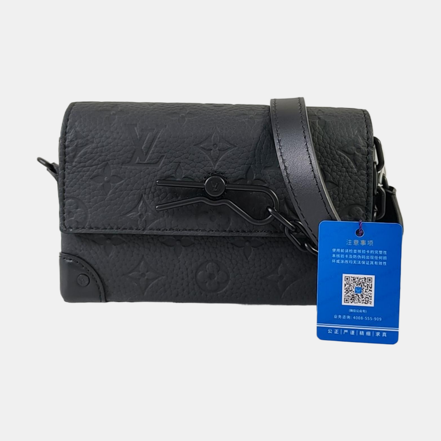 LOUIS VUITTON SOFT TRUNK Mini Black Leather Vintage Embossed Black Samurai Crossbody Shoulder Bag Black Hardware-(SKU)-964773584